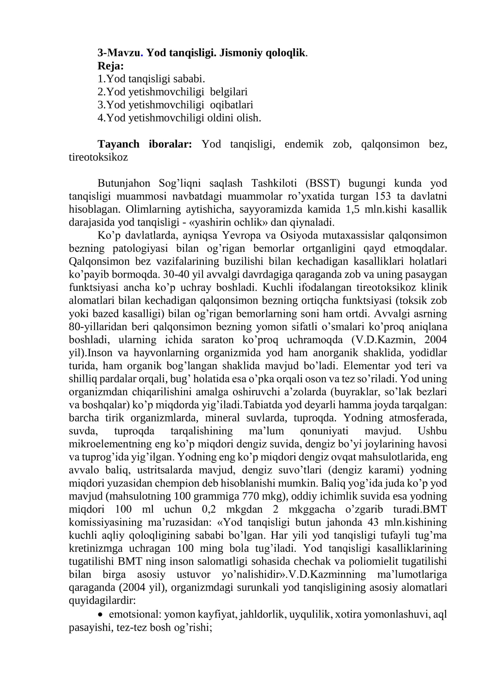 3-Мavzu. Yod tanqisligi. Jismoniy qoloqlik