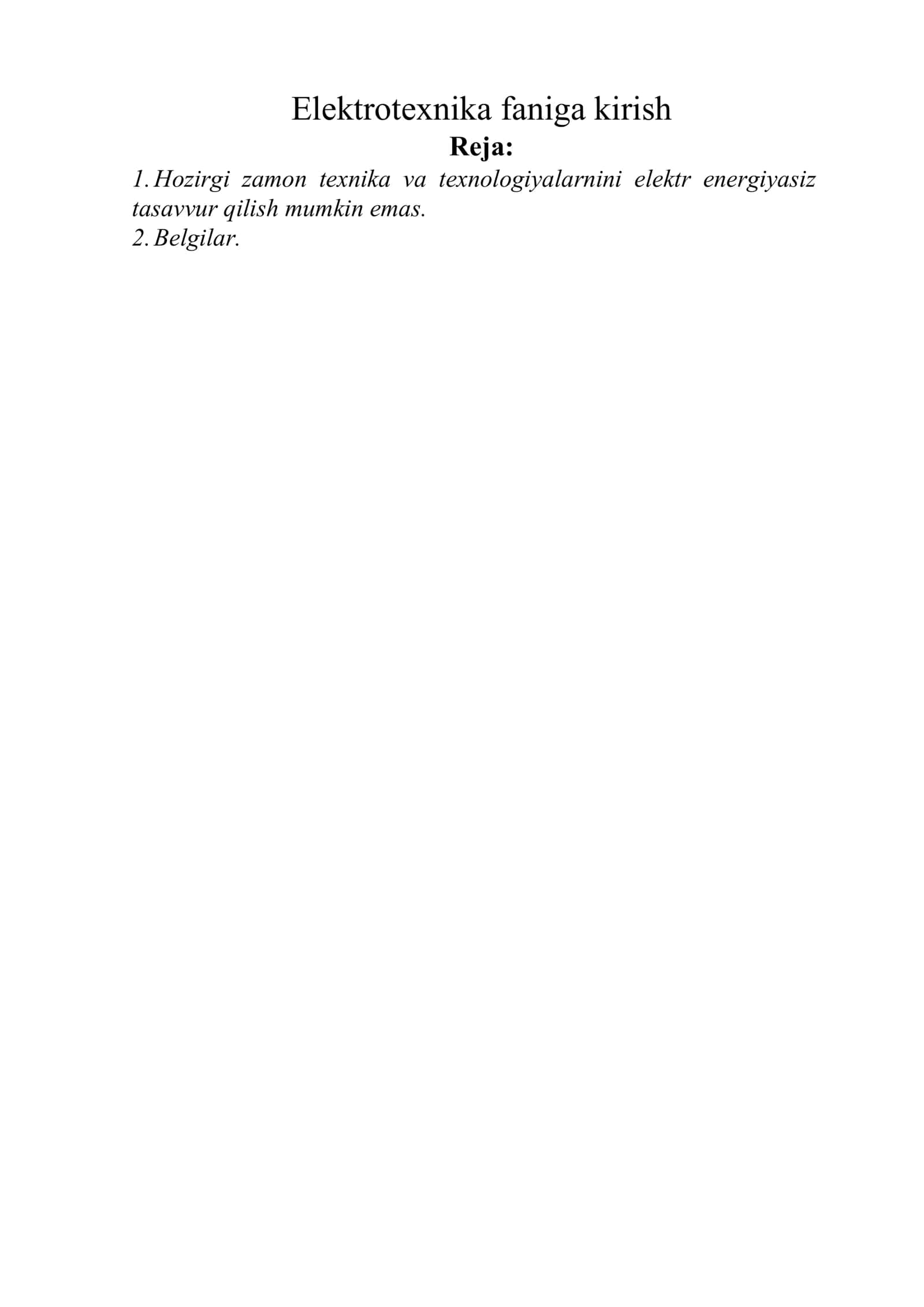Elektrotexnika faniga kirish