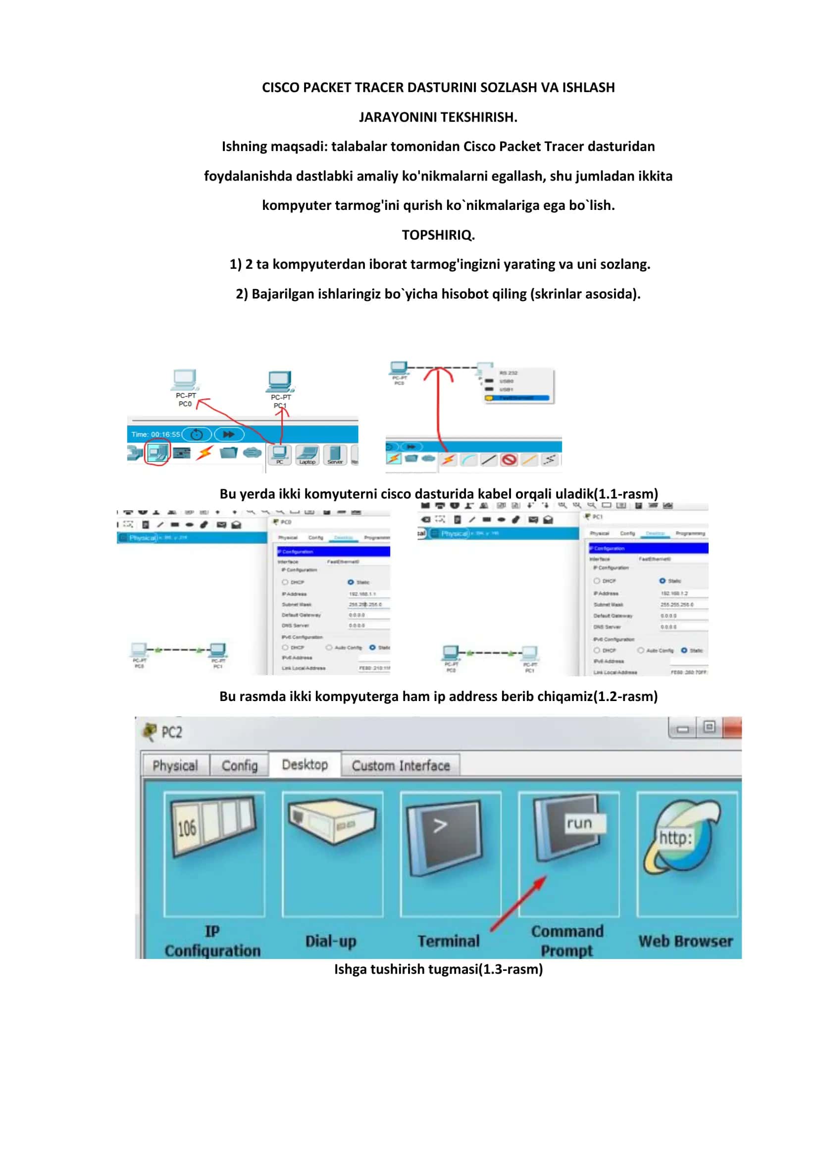 CISCO PACKET TRACER DASTURINI SOZLASH VA ISHLASH JARAYONINI TEKSHIRISH