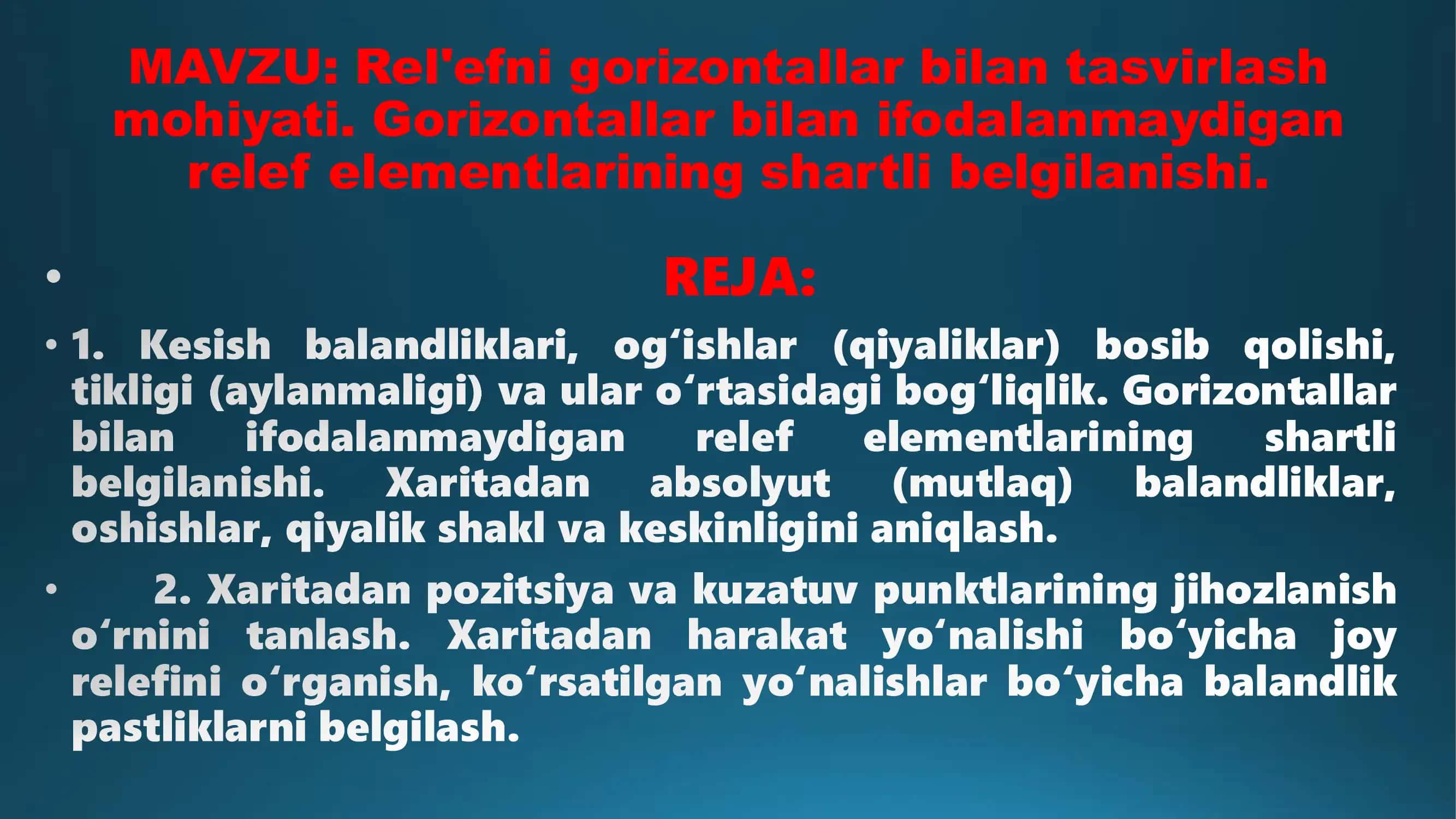 Rel'efni gorizontallar bilan tasvirlash