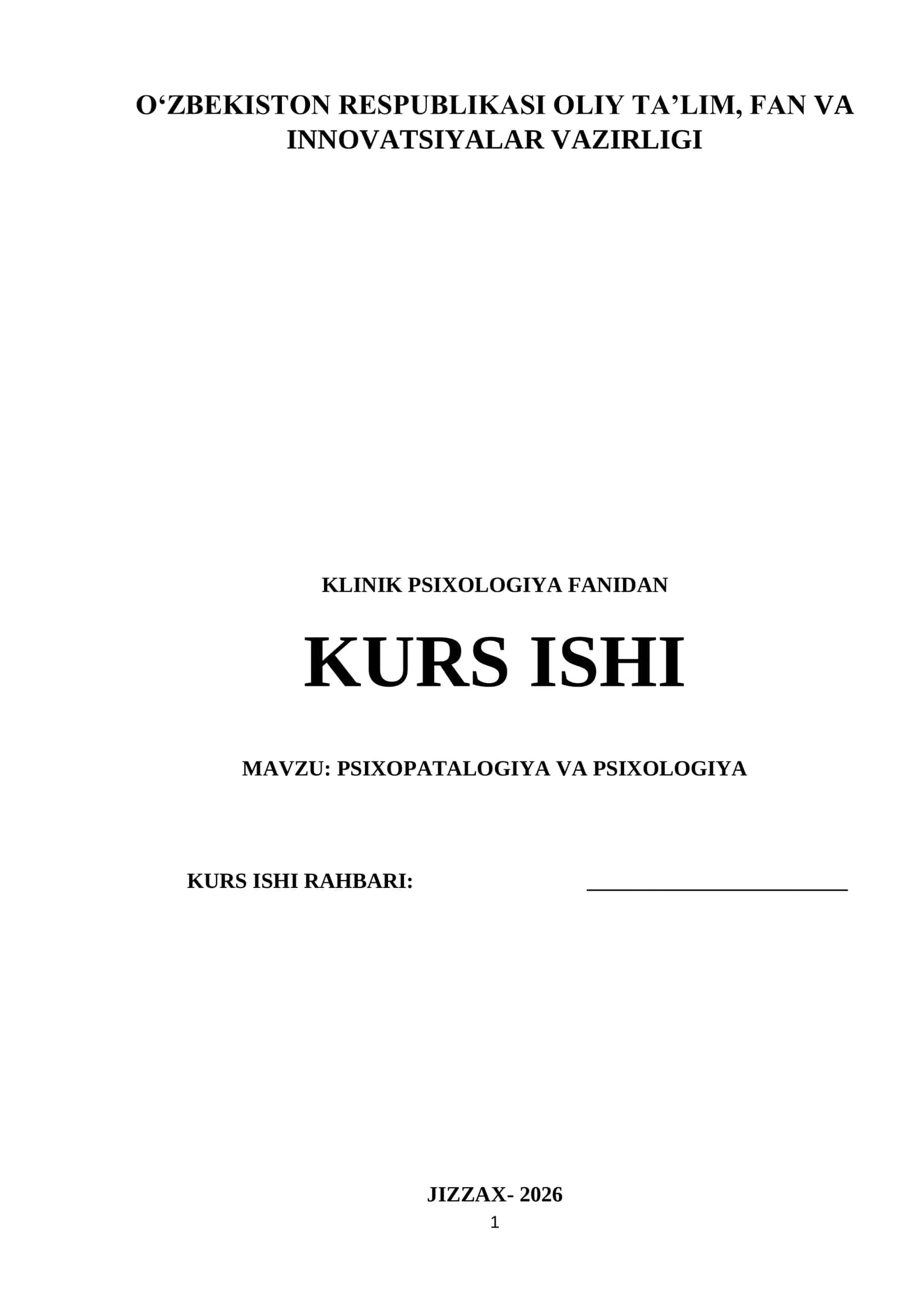 PSIXOPATALOGIYA VA PSIXOLOGIYA KURS ISHI