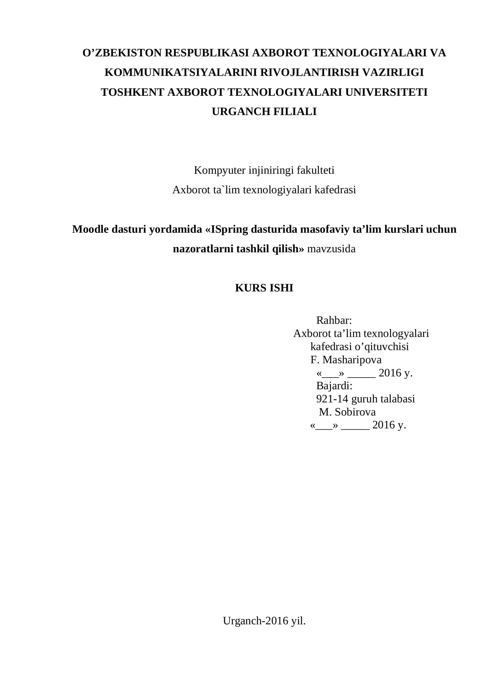 iSpring dasturida masofaviy ta’lim kurslari uchun nazoratlarni tashkil qilish