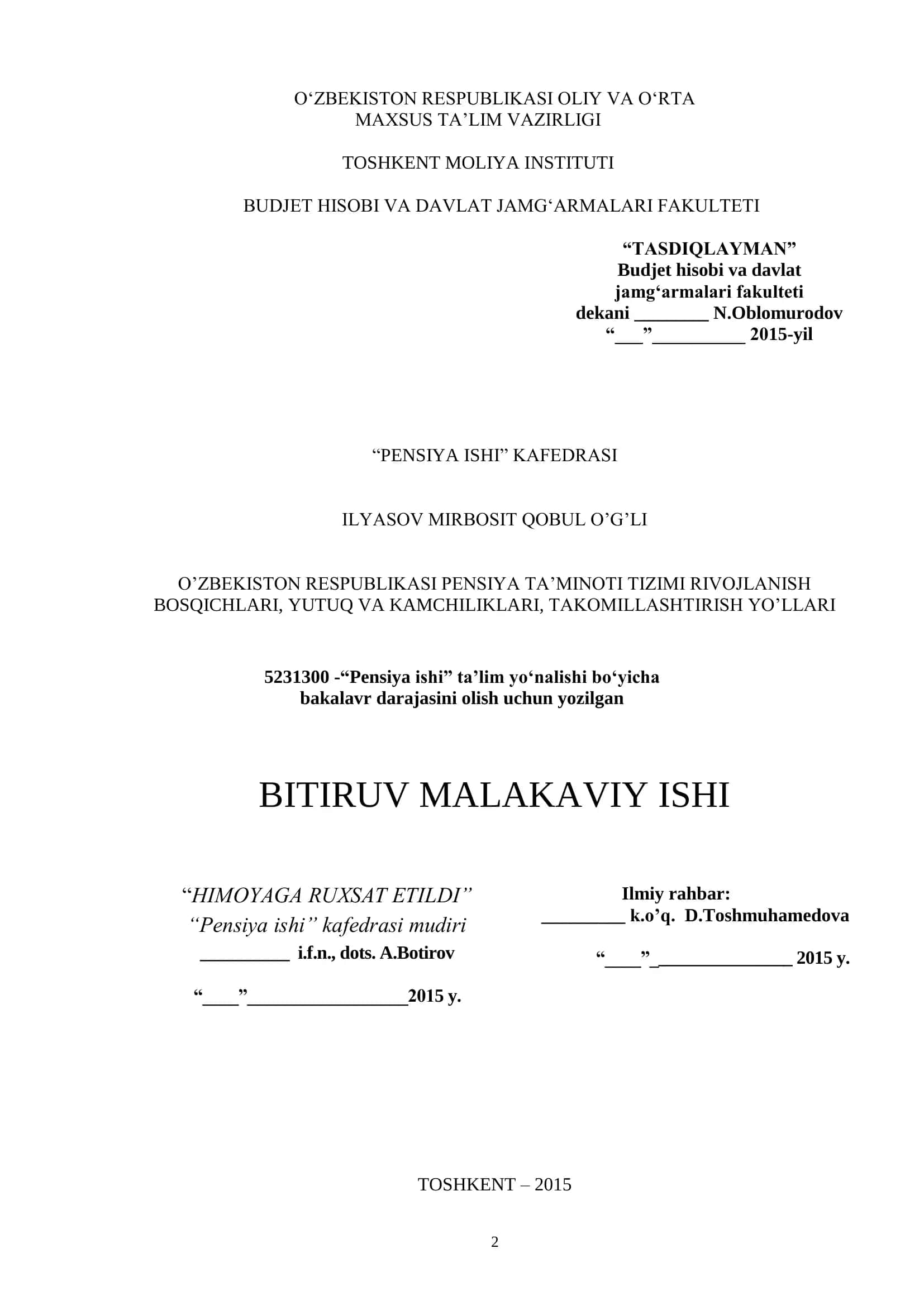 Pensiya Tizimi Rivojlanishi