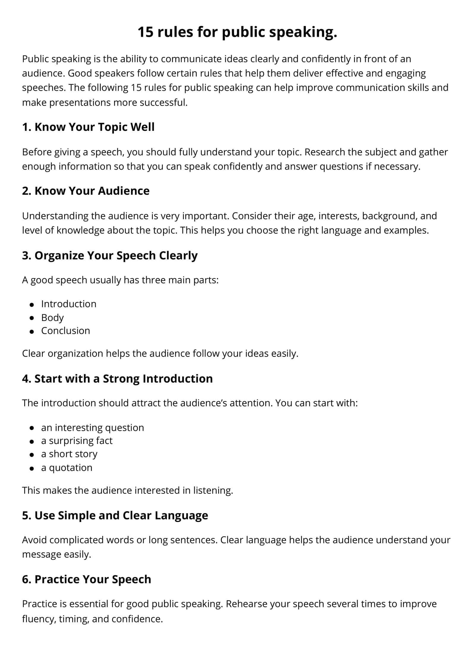 15 rules for public speaking