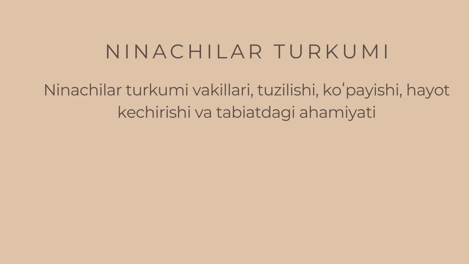 Ninachilar turkumi vakillari, tuzilishi, ko'payishi, hayot kechirishi va tabiatdagi ahamiyati