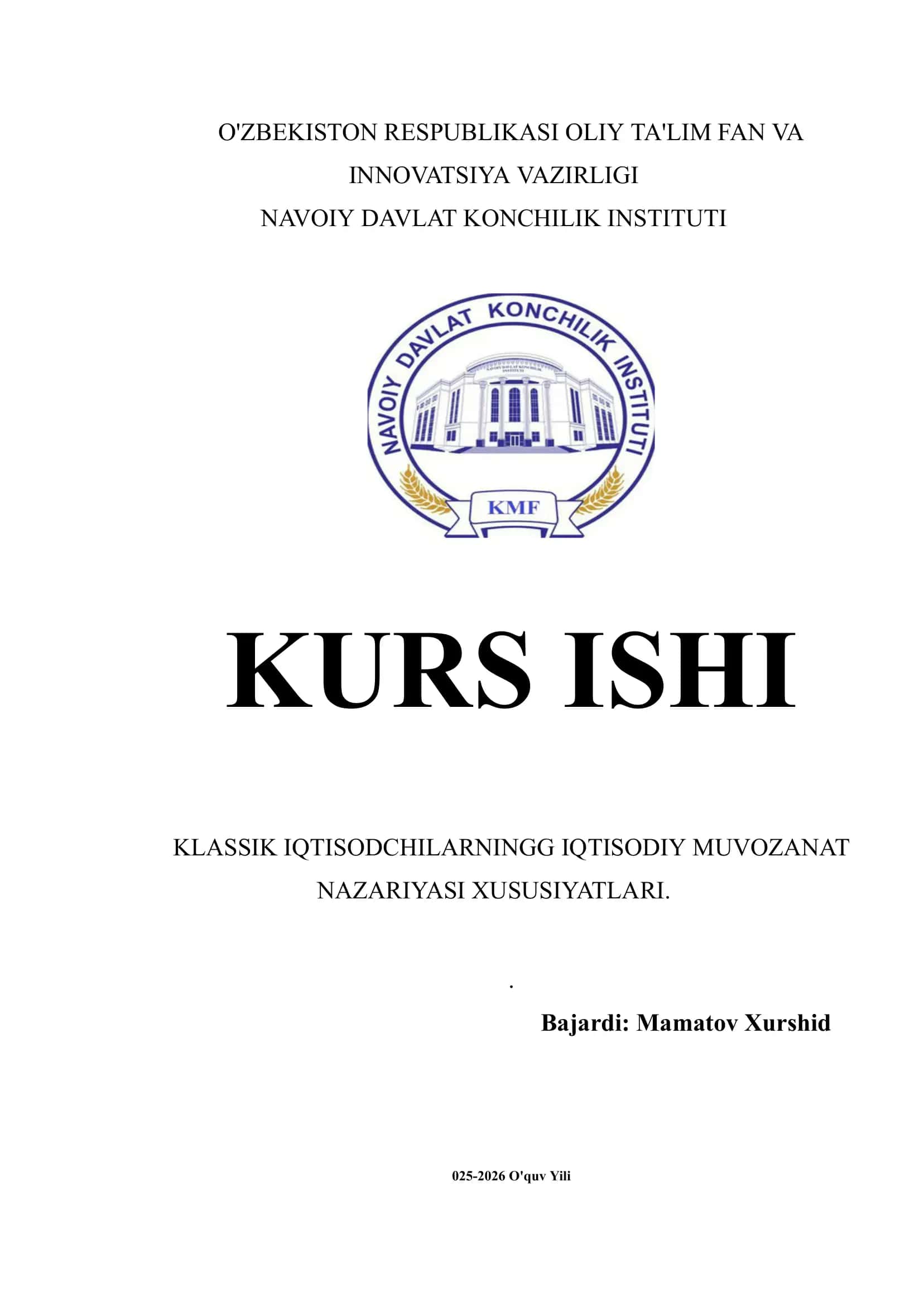 Klassik IQTISODCHILARNINGG IQTISODIY MUVOZANAT NAZARIYASI XUSUSIYATLARI