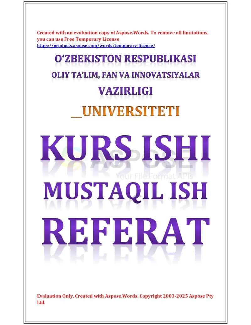Kurs ishi “Bulutli texnologiyalar”