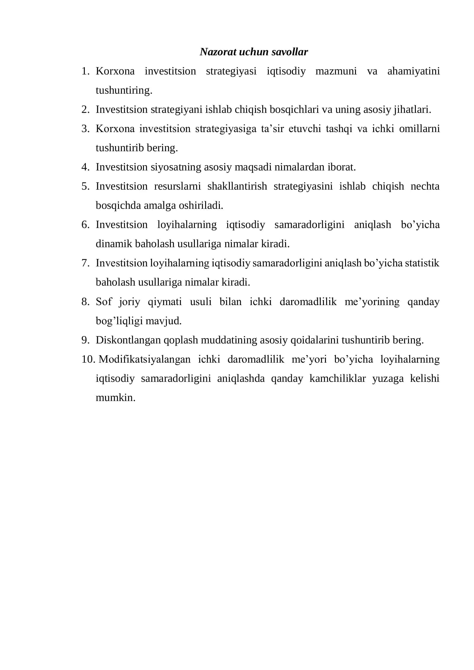 Korxona investitsion strategiyasi