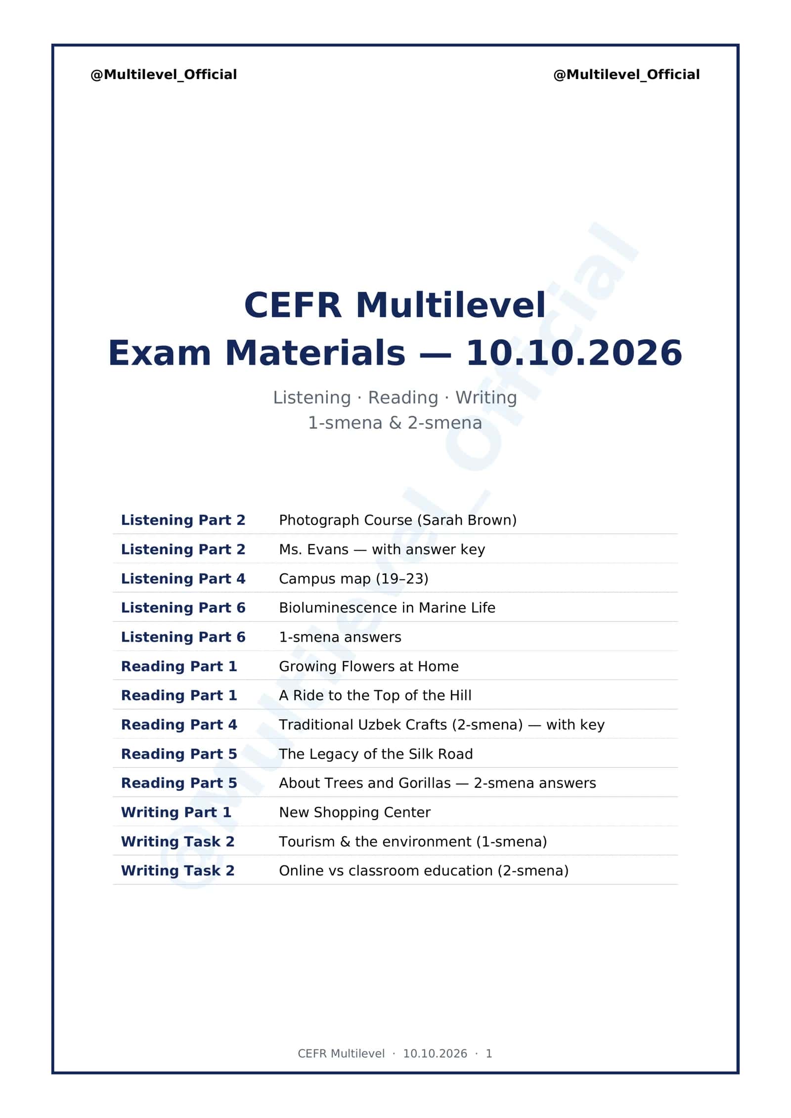 CEFR Multilevel Exam Materials