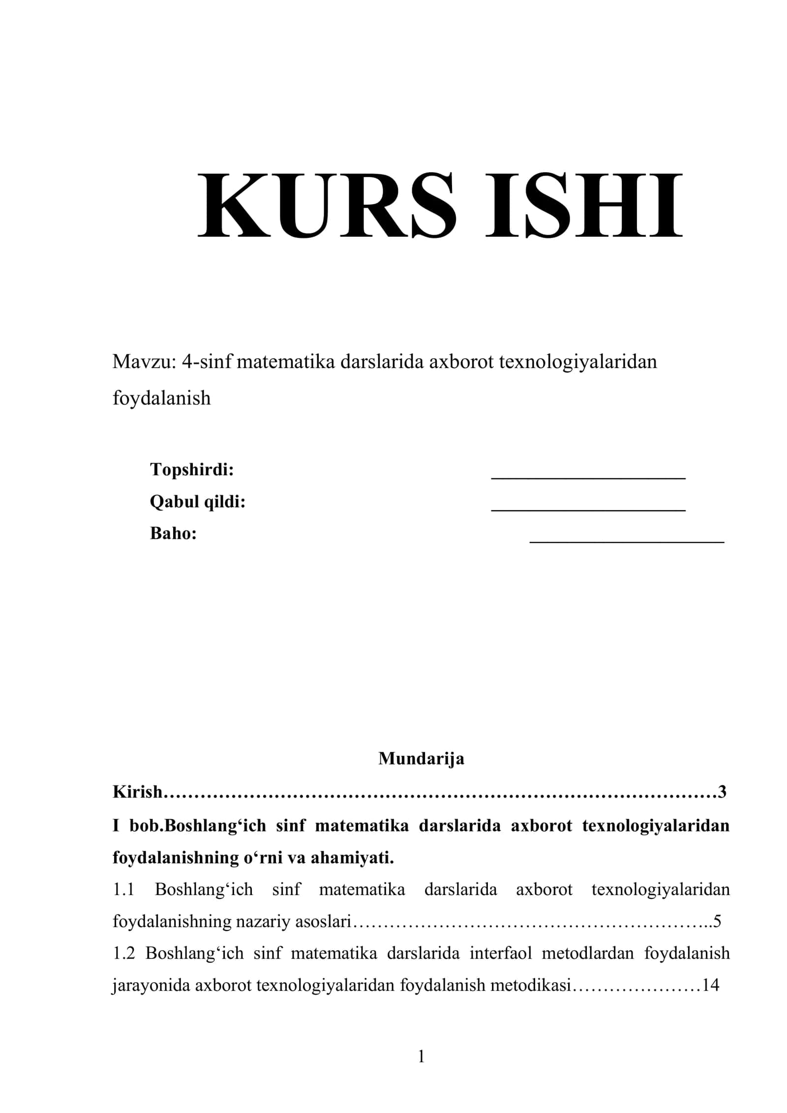 4-sinf matematika darslarida axborot texnologiyalaridan foydalanish