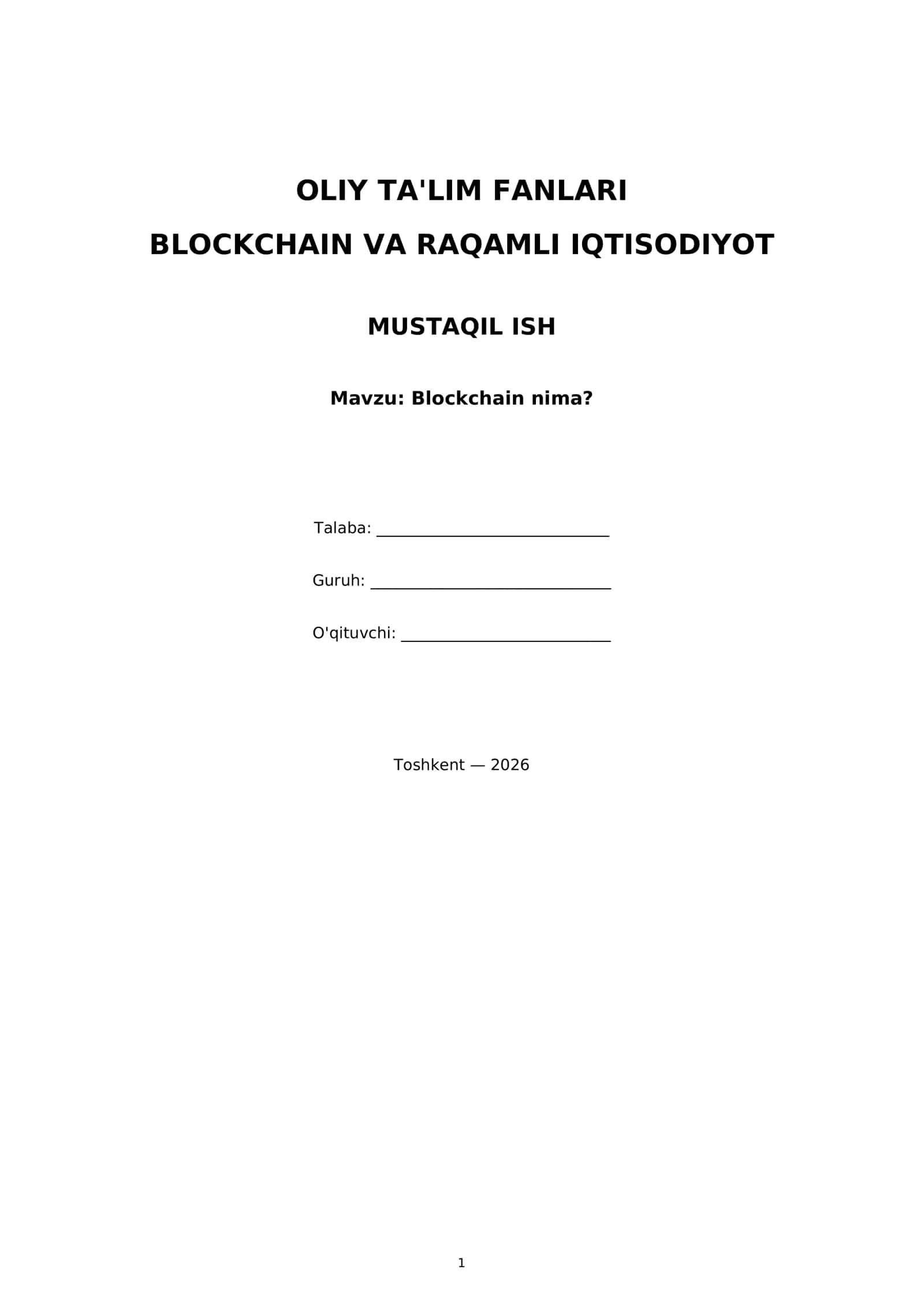 Blockchain VA RAQAMLI IQTISODIYOT