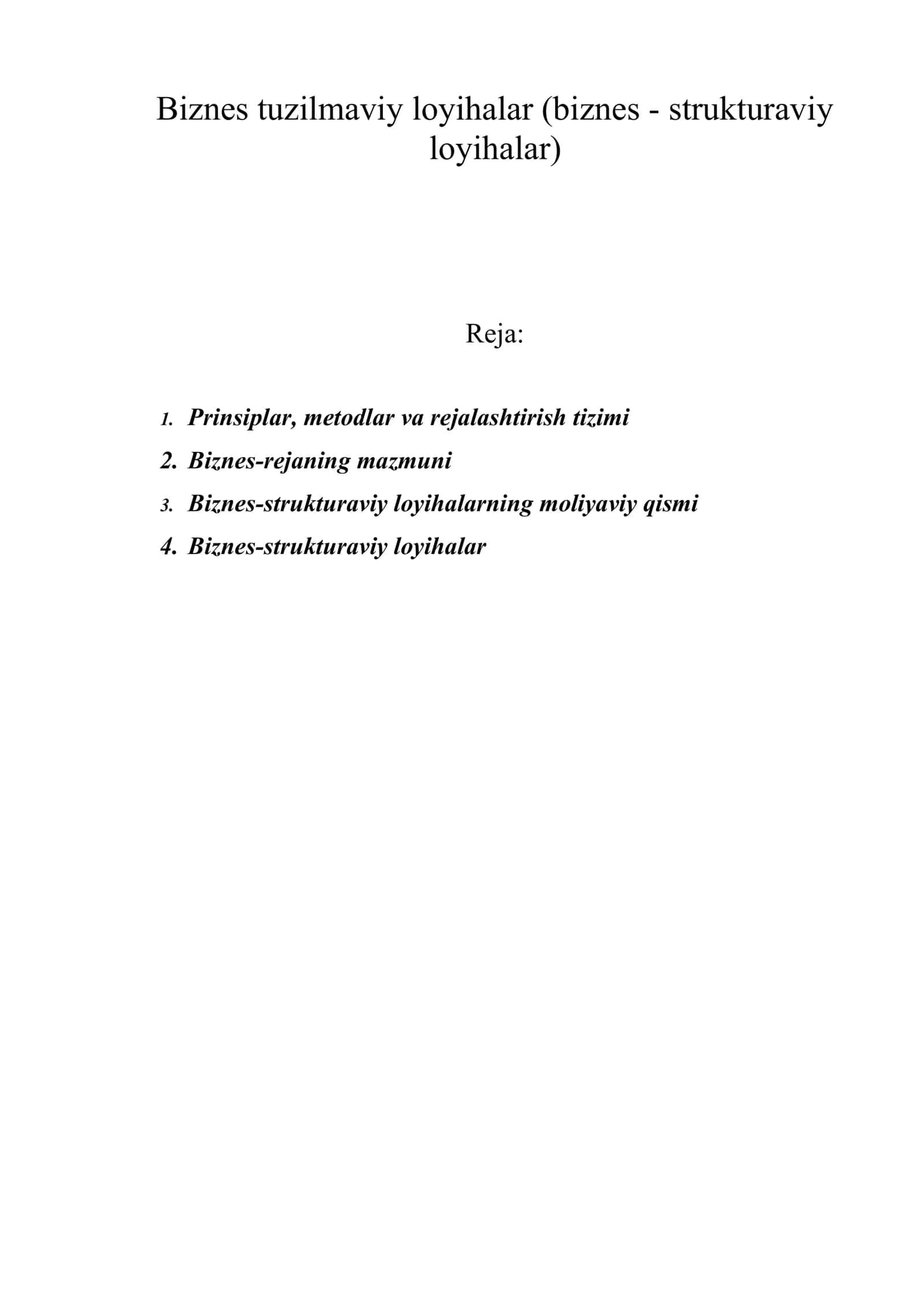 Biznes tuzilmaviy loyihalar (biznes - strukturaviy loyihalar)