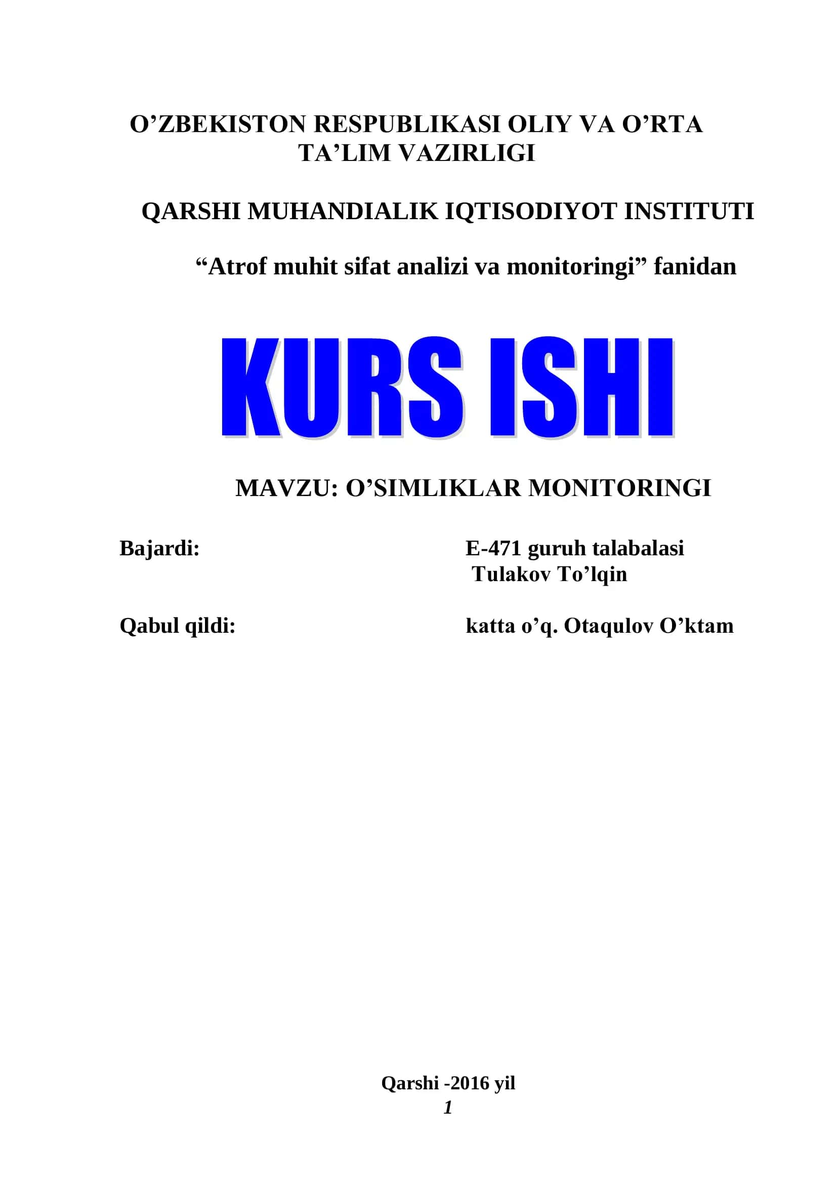O’SIMLIKLAR MONITORINGI