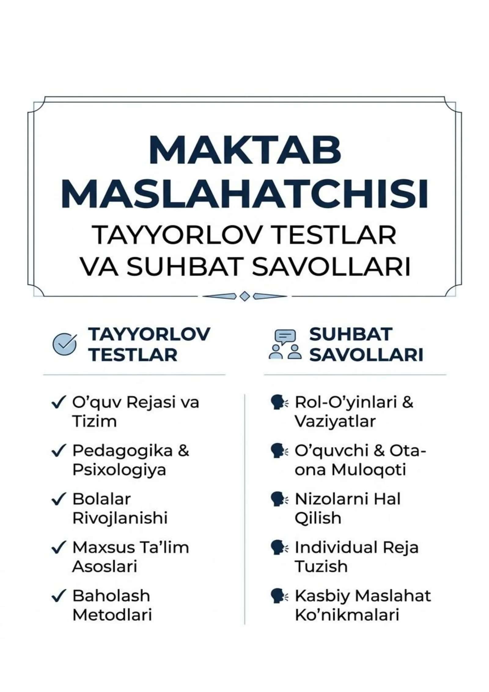 Maktab maslahatchisi - testlar va suhbat savollari
