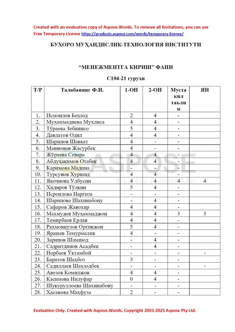 “МЕНЕЖМЕНТГА КИРИШ” faniga taqdimot