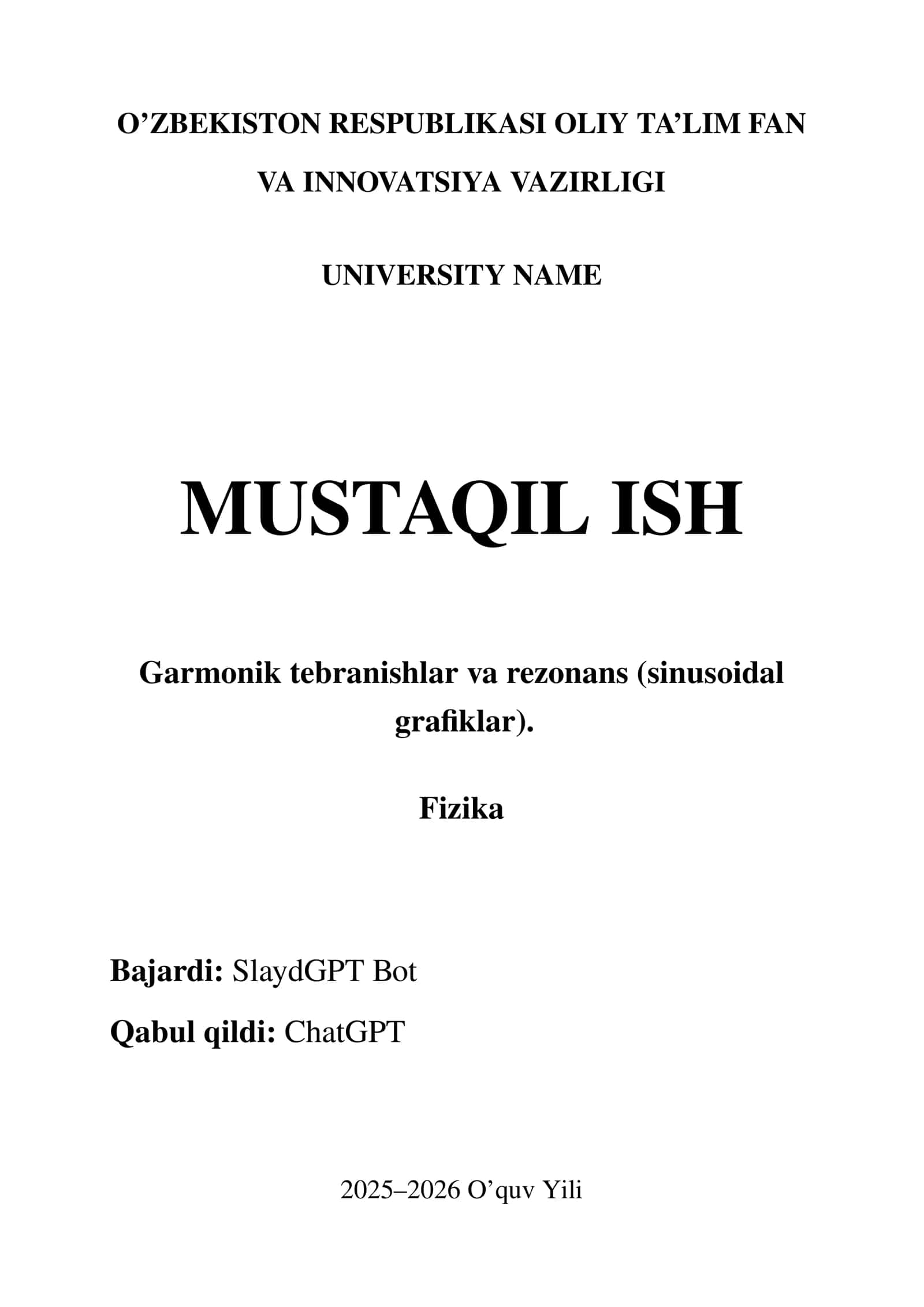 Garmonik tebranishlar va rezonans (sinusoidal grafiklar)