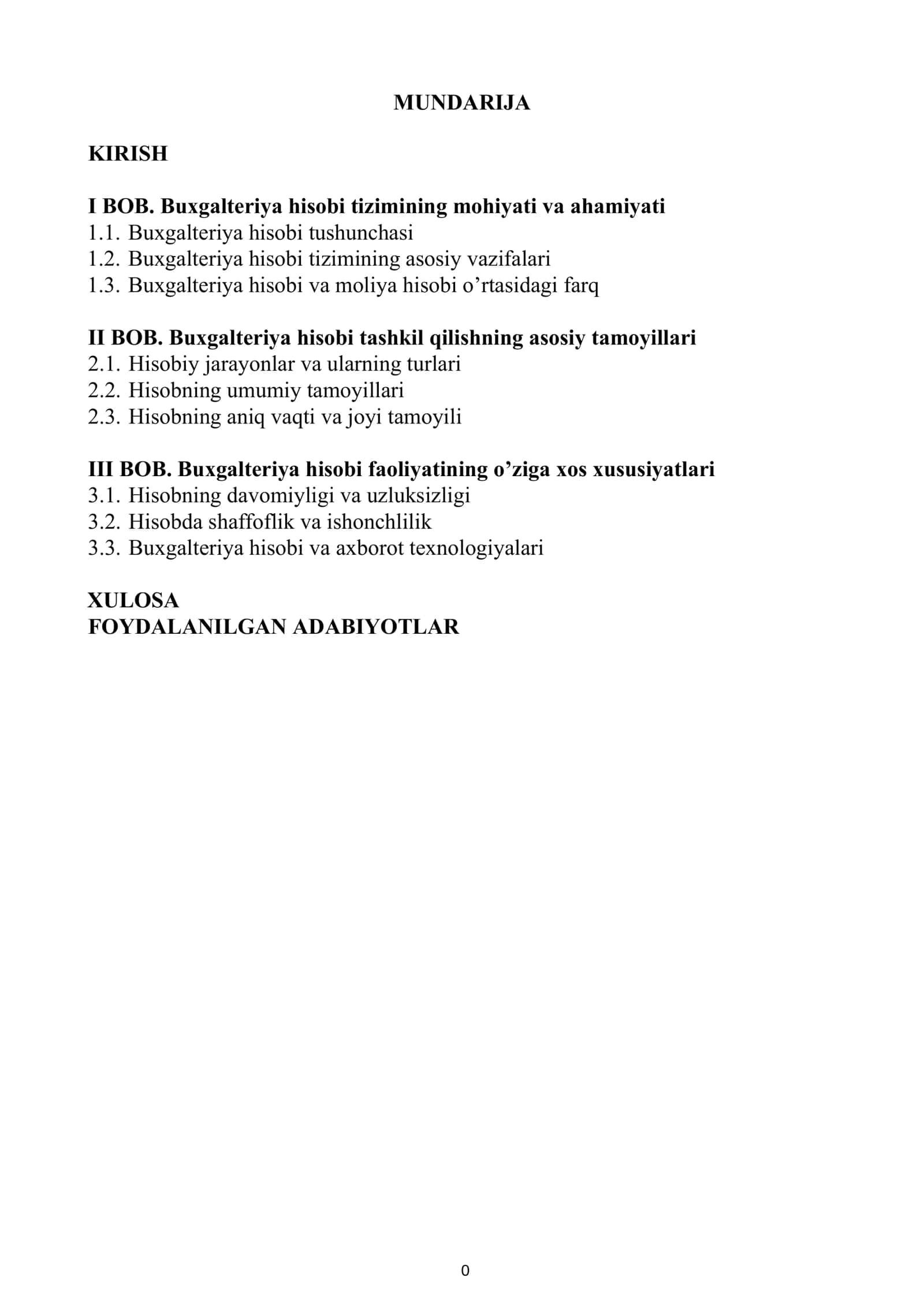 BOB. Buxgalteriya hisobi tizimining mohiyati va ahamiyati