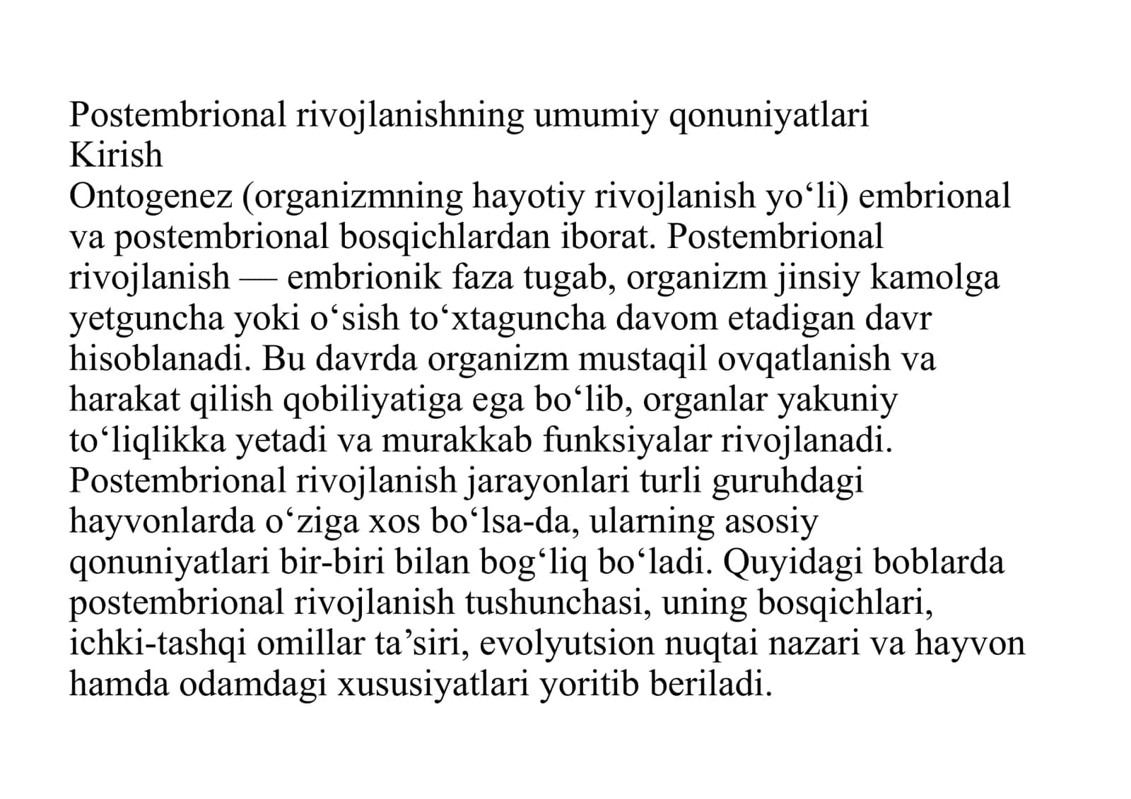Postembrional rivojlanishning umumiy qonuniyatlari