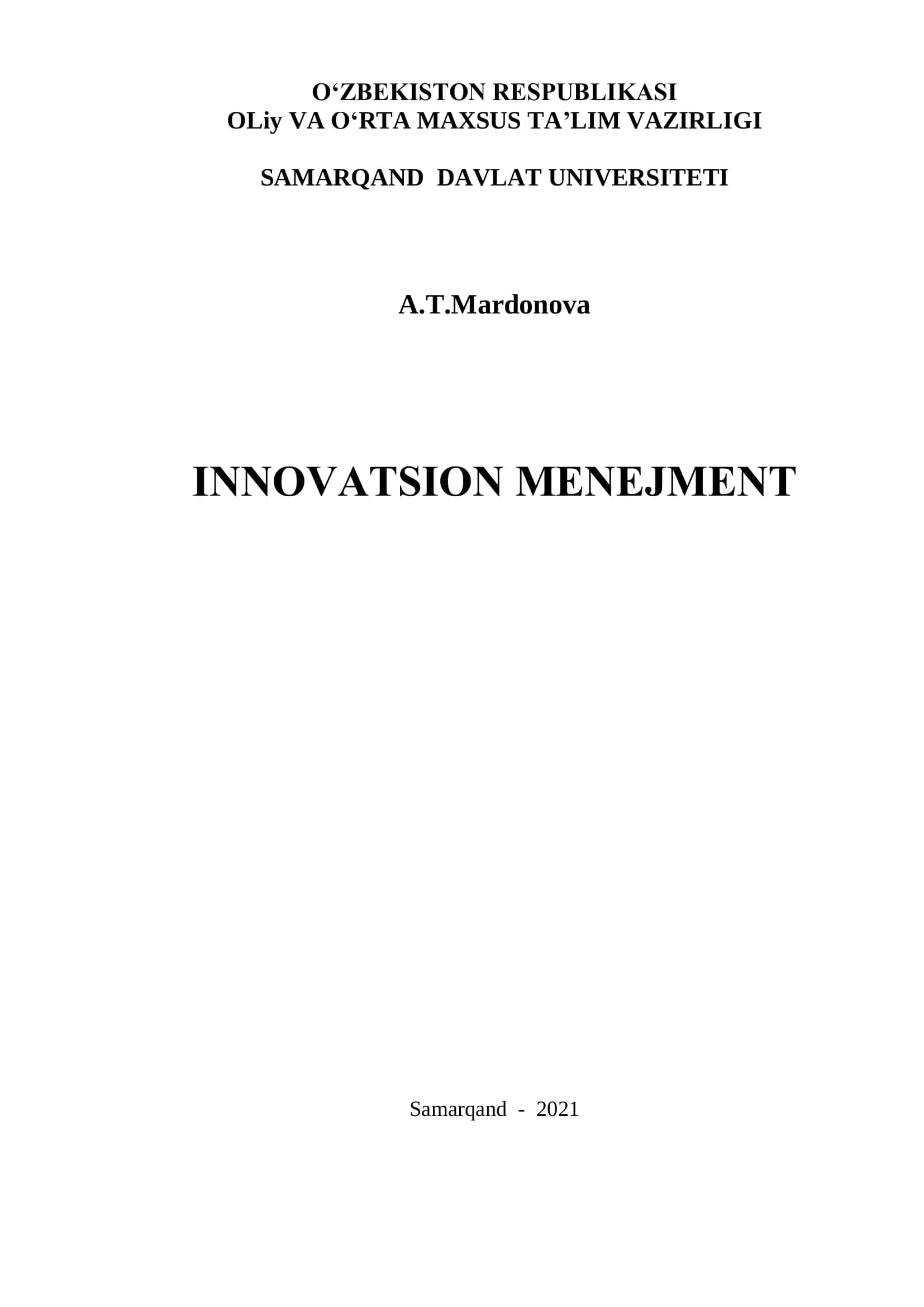 Innovatsion mеnеjmеnt o’quv qo’llanma