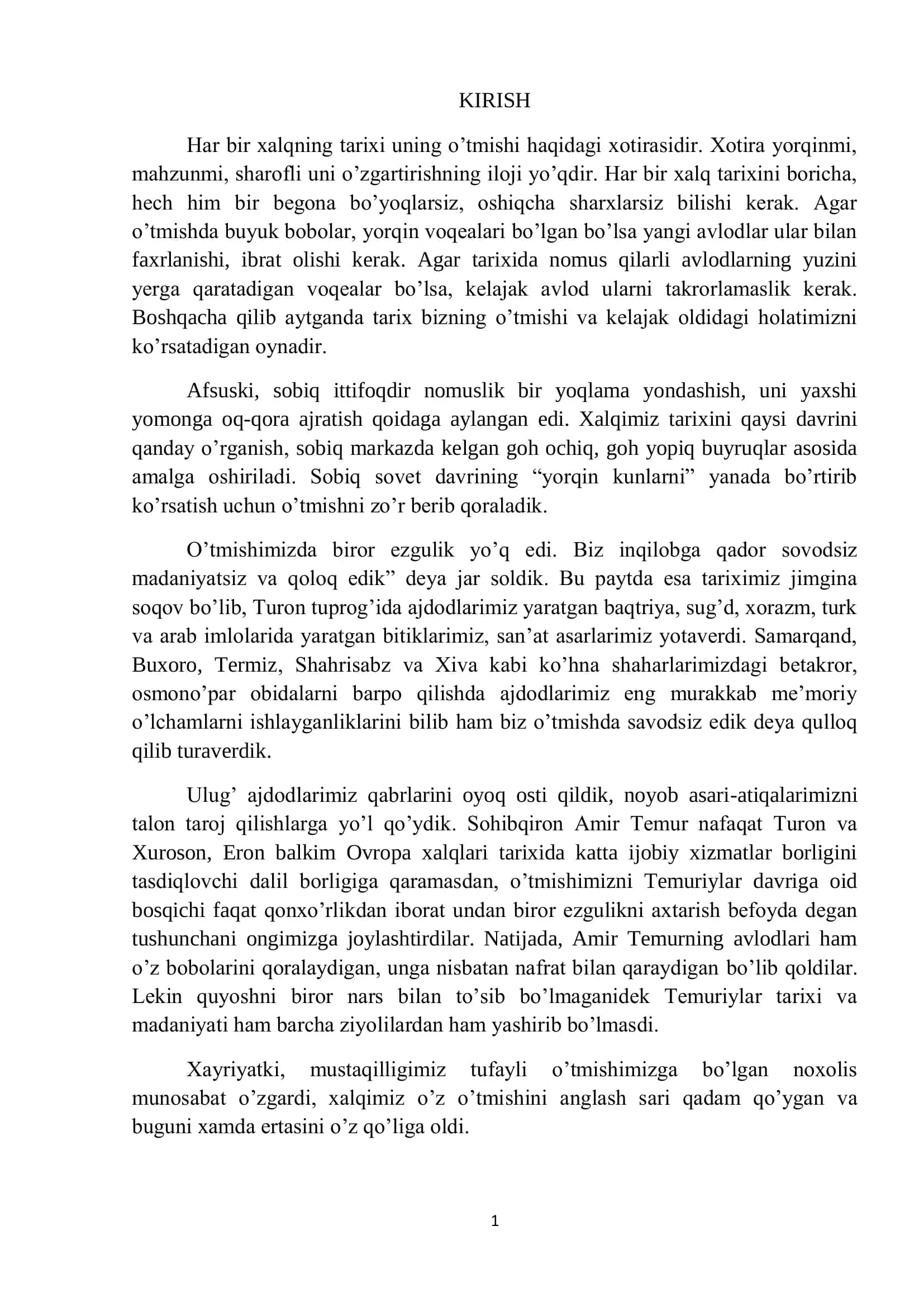 Tarix va tarixga oid vaziyotlar
