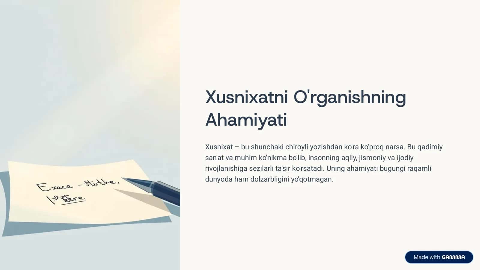 Xusnixatni O'rganishning