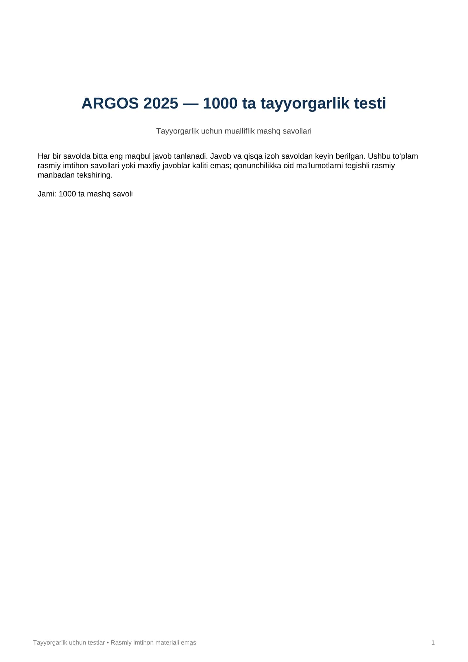ARGOS 2025 — 1000 ta tayyorgarlik testi