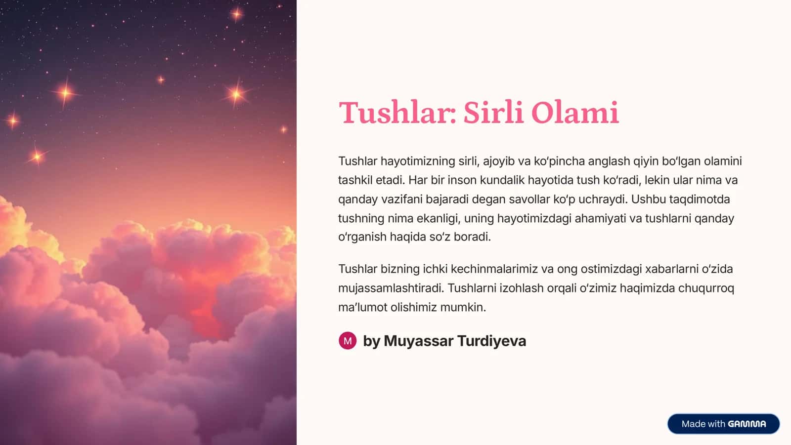 Tushlar: Sirli Olami