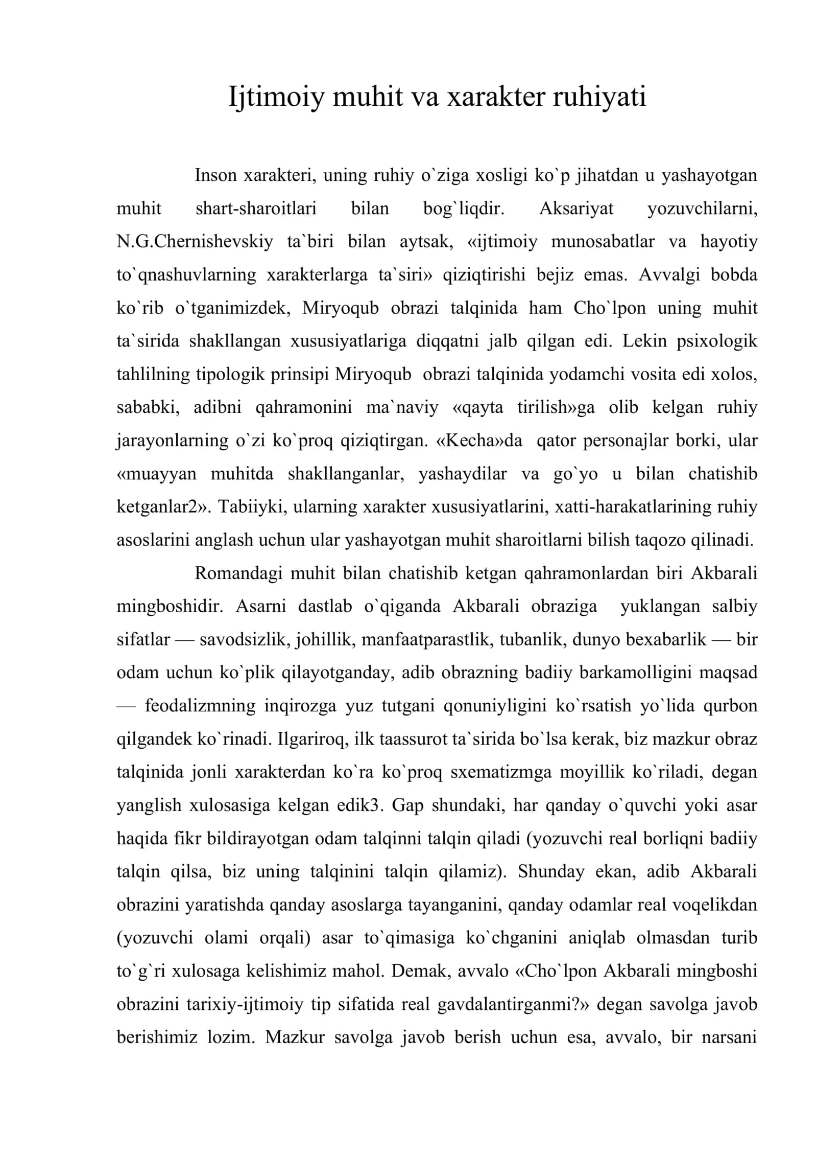 Ijtimoiy muhit va xarakter ruhiyati