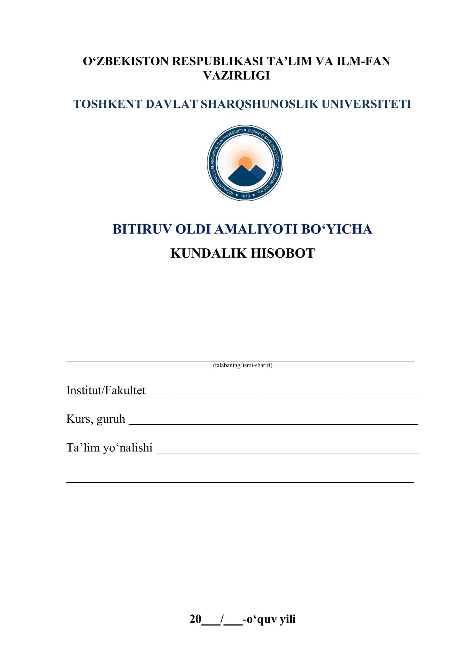 5-KURS AMALIYOT KUNDALIGI SHARQSHUNOSLIK UNIVERSITETI
