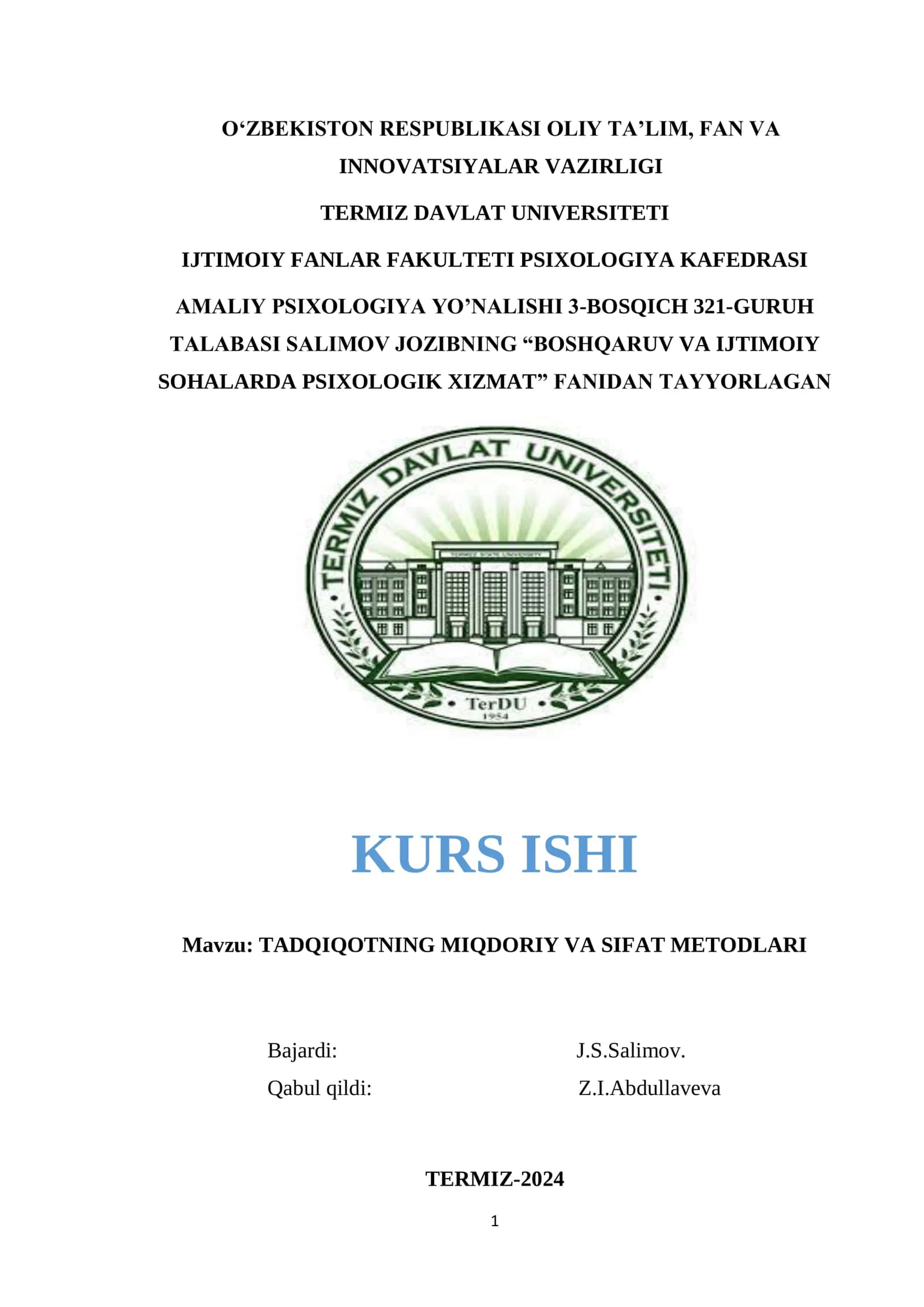 TADQIQOTNING MIQDORIY VA SIFAT METODLARI