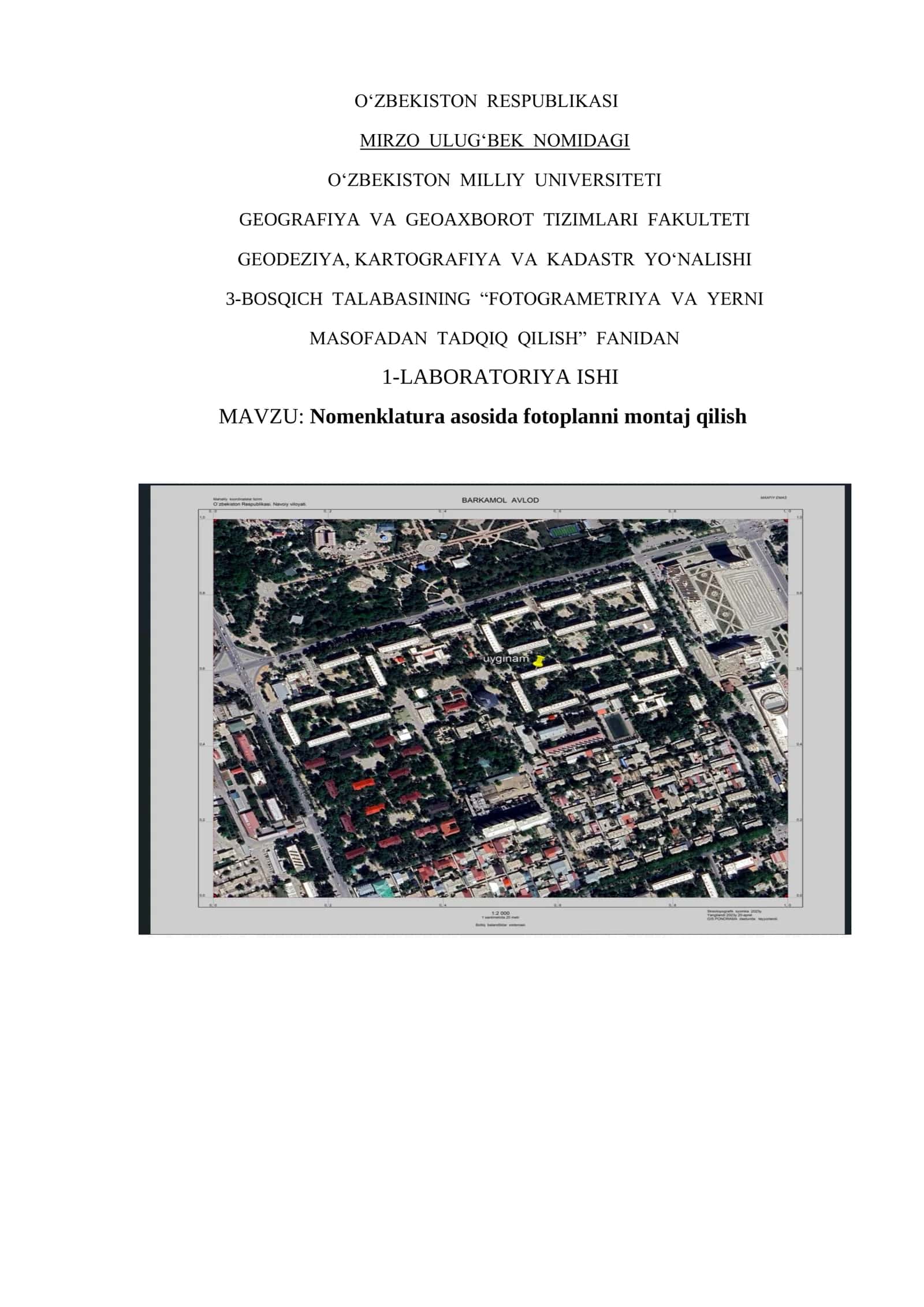 Nomenklatura asosida fotoplanni montaj qilish