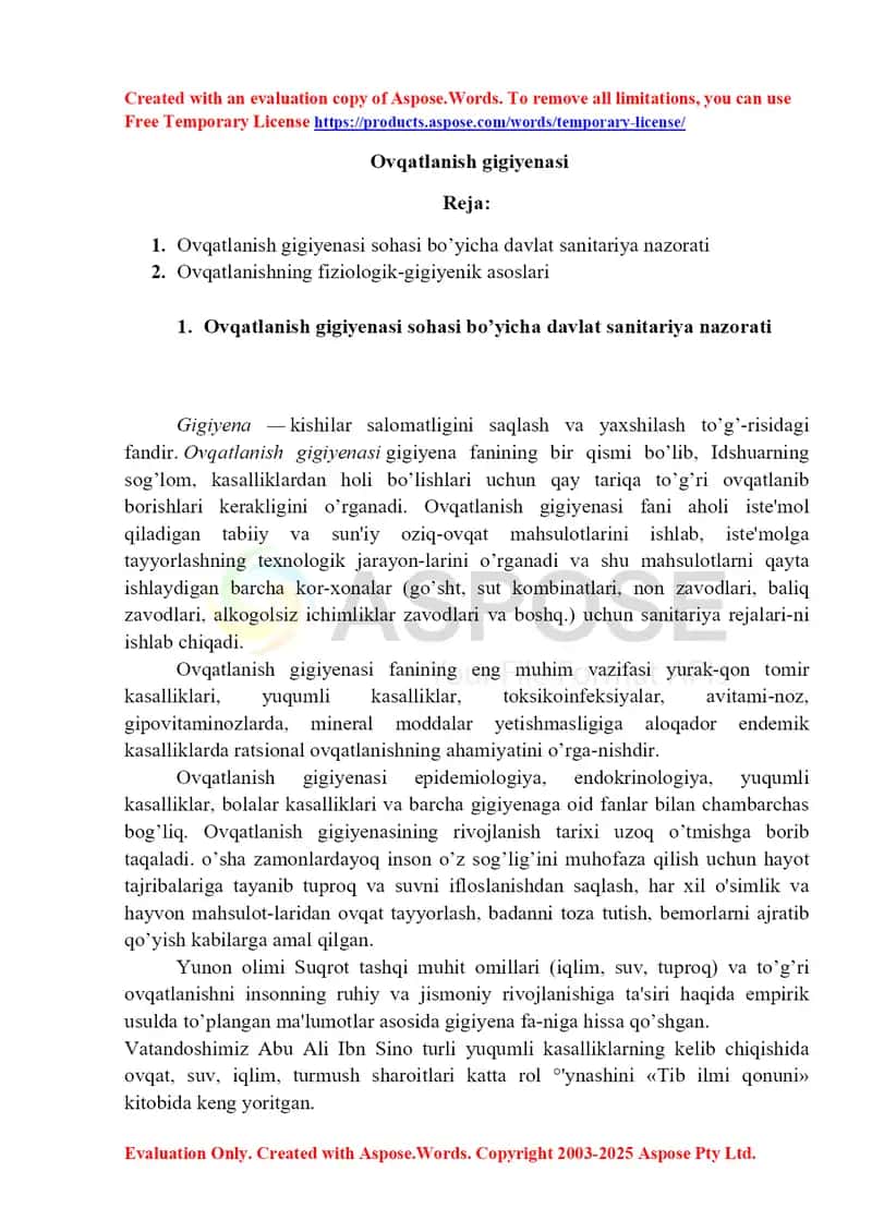 Ovqatlanish gigiyenasi