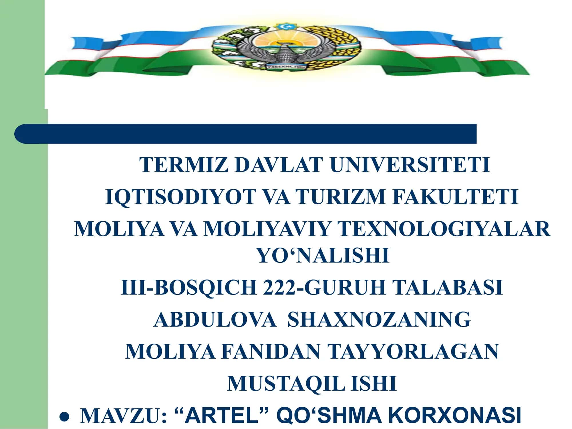 ARTEL QO‘SHMA KORXONASI