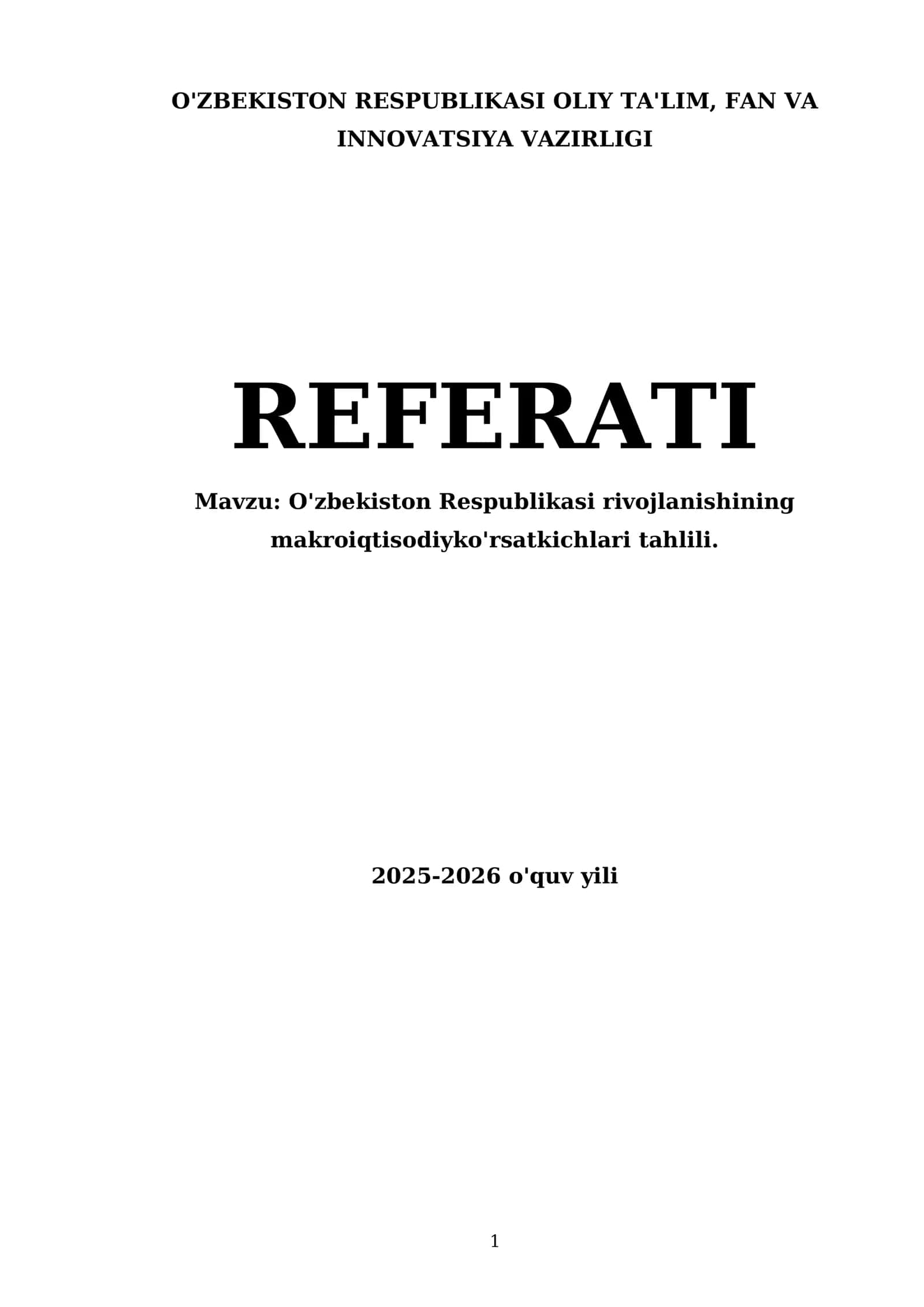 O'zbekiston Respublikasi rivojlanishining makroiqtisodiy ko'rsatkichlari tahlili