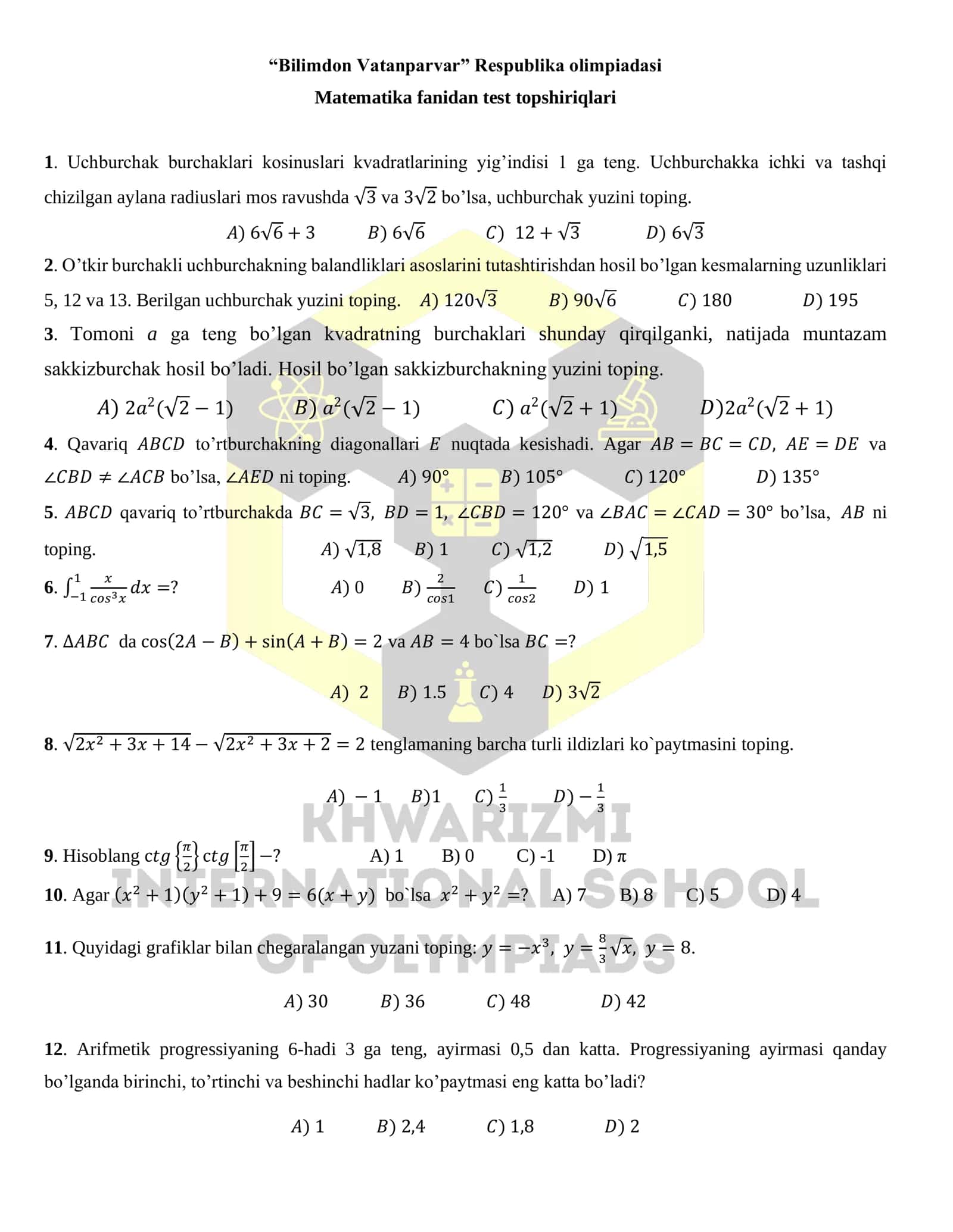 “Bilimdon Vatanparvar” Respublika olimpiadasi