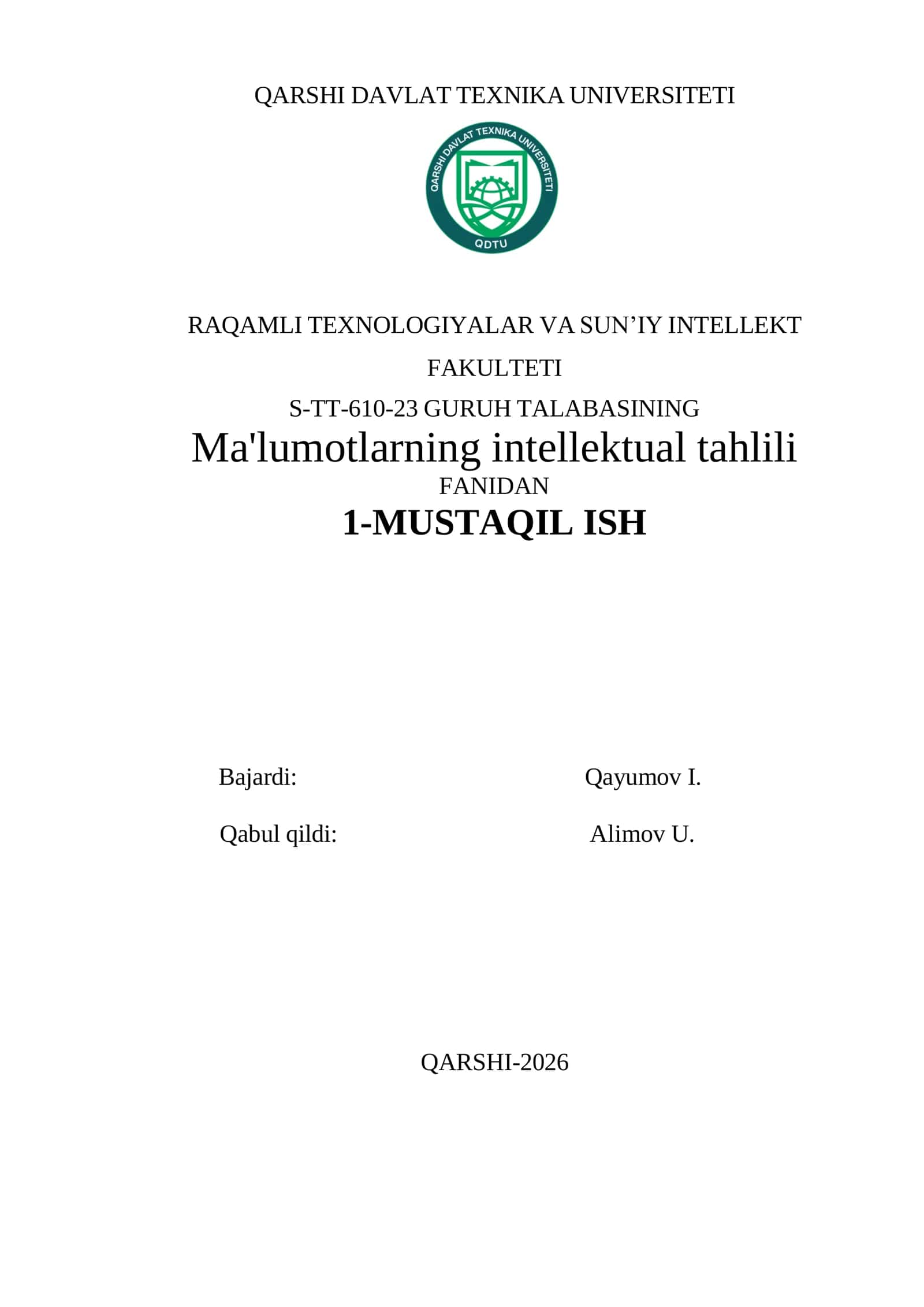 Ma'lumotlarning intellektual tahlili