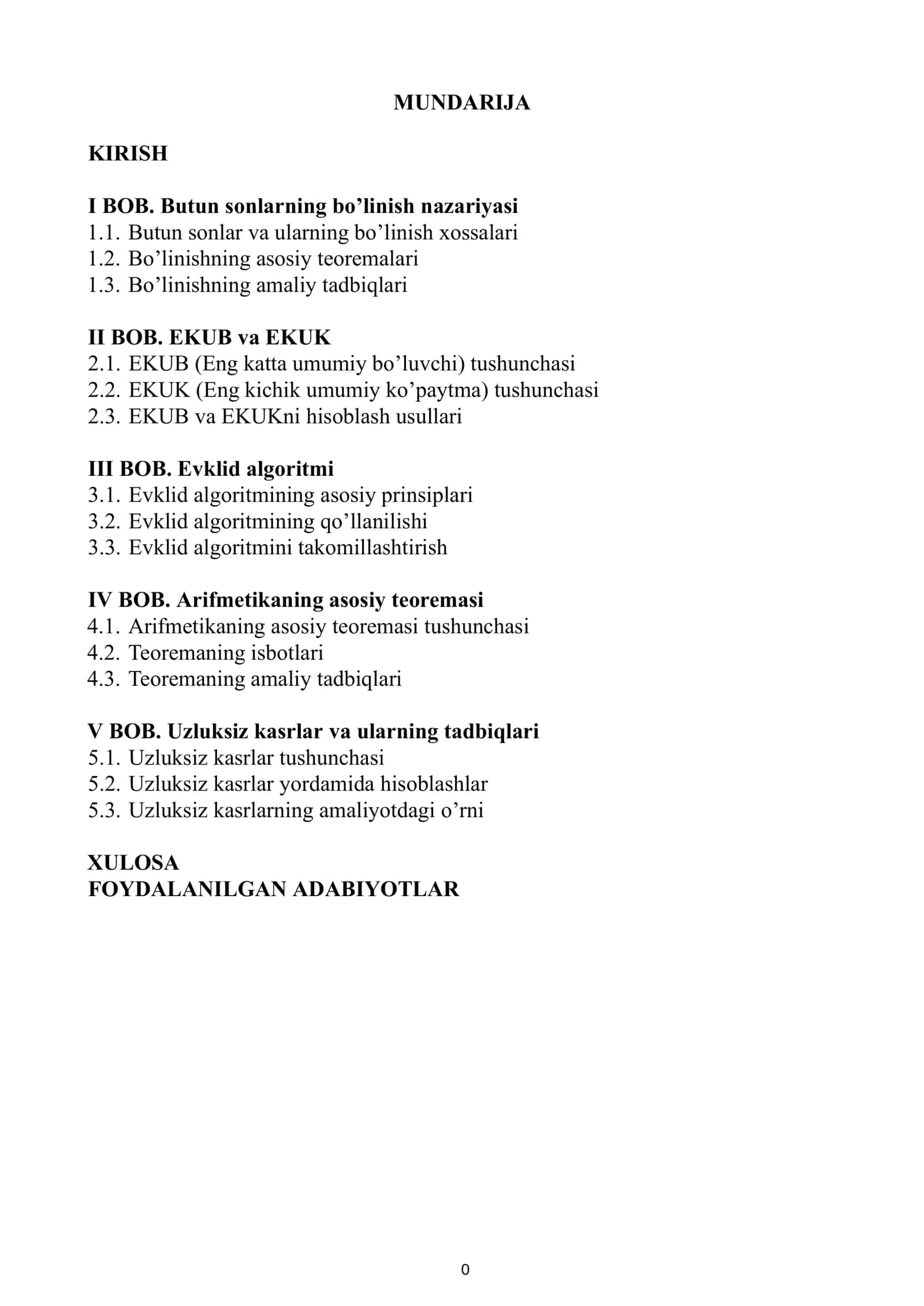 Butun sonlarning bo’linish nazariyasi