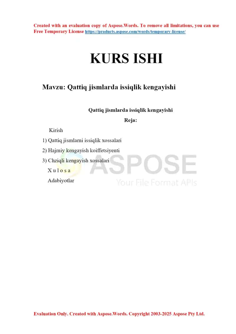 Kurs ishi “Qattiq jismlarda issiqlik kengayishi”