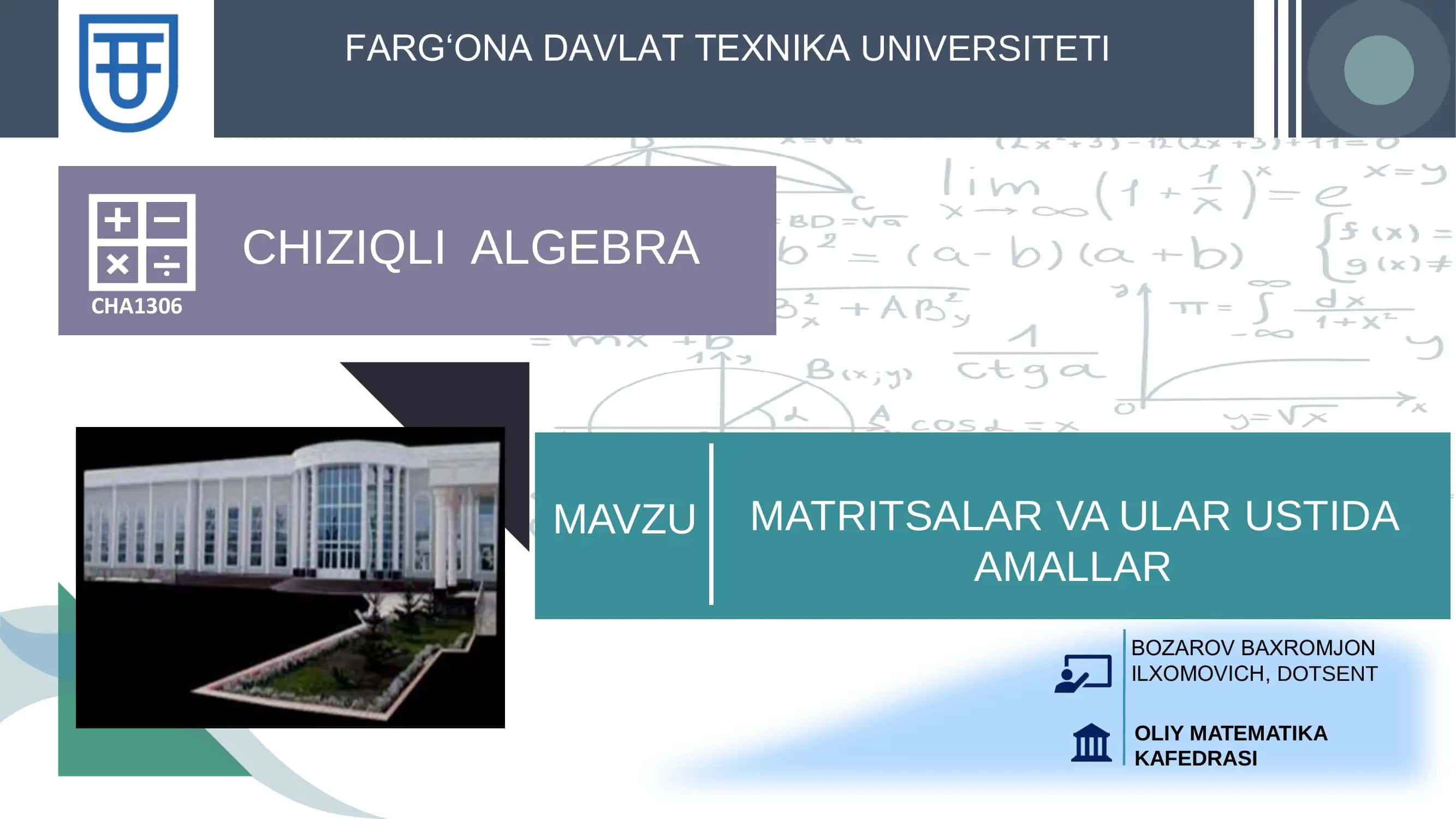 Matritsalar va Ular Ustida Amallar