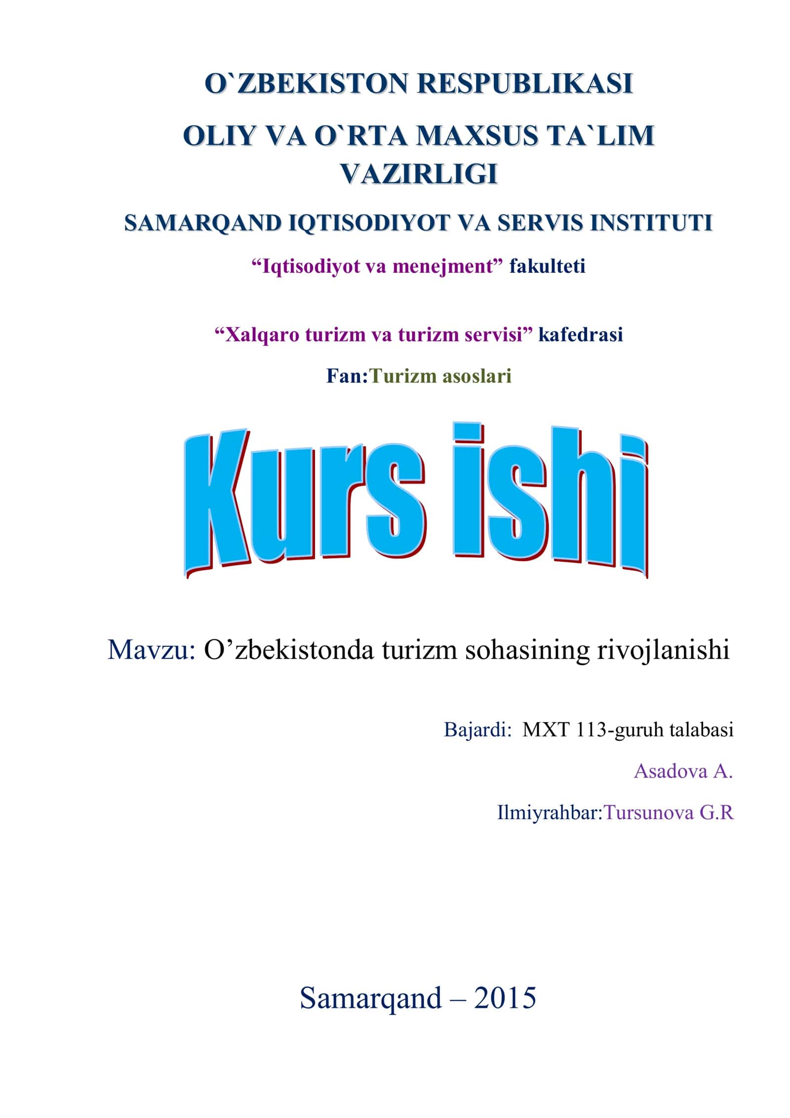 O’zbekistonda turizm sohasining rivojlanishi