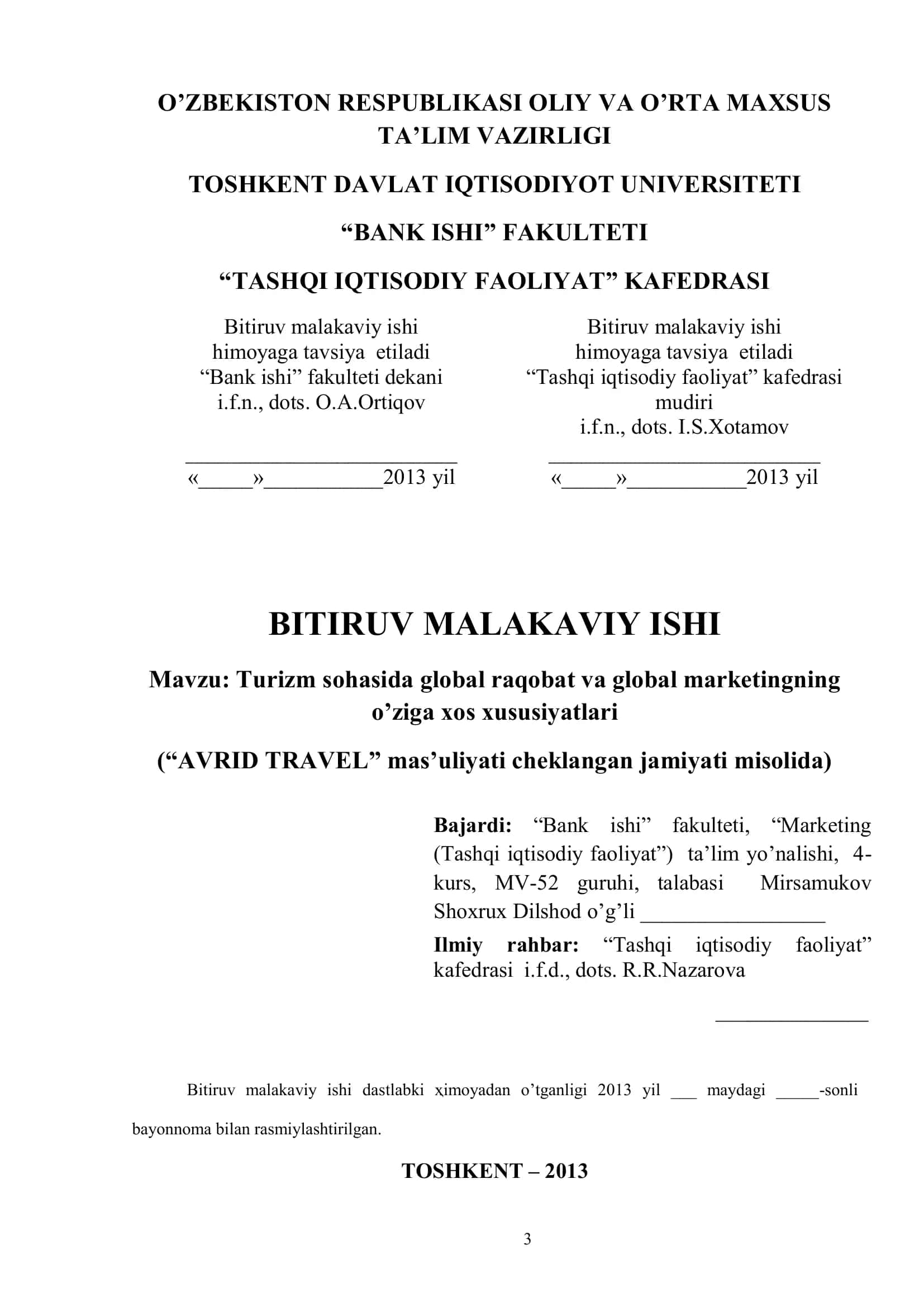 Тurizm sоhаsidа global raqobat va global marketingning o’ziga xos xususiyatlari