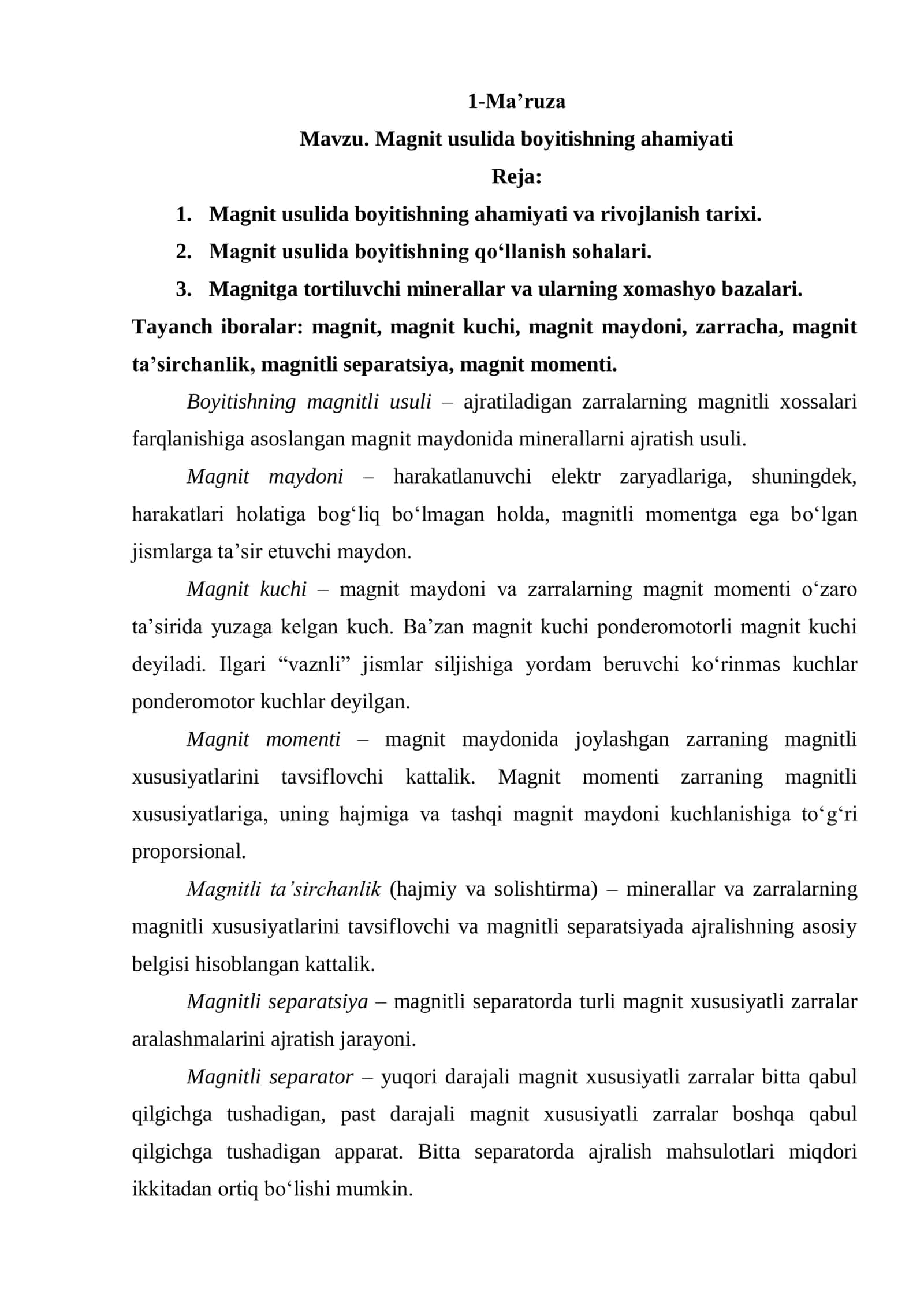 Magnit usulida boyitishning ahamiyati