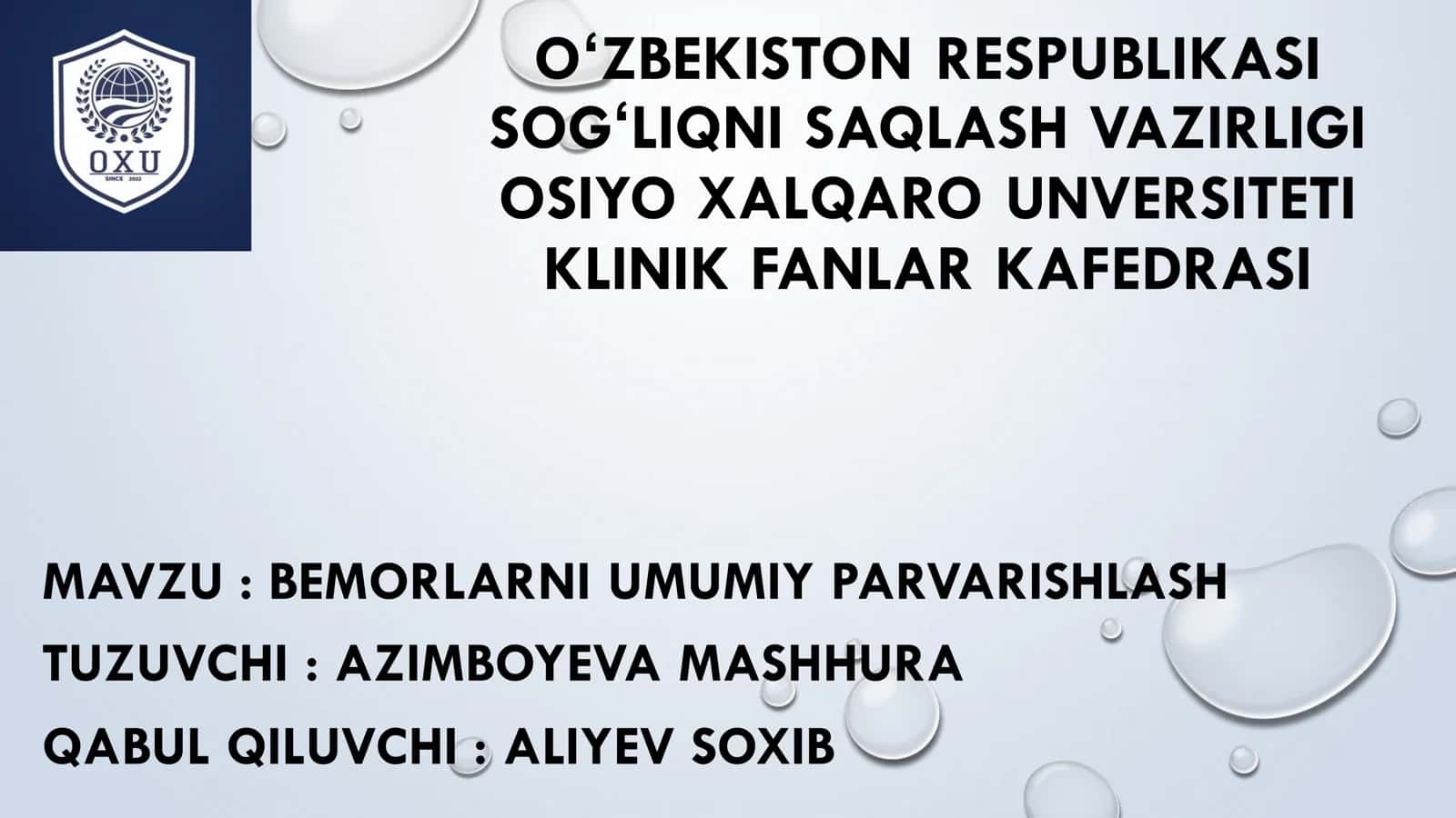 Bemorlarni umumiy parvarishlash