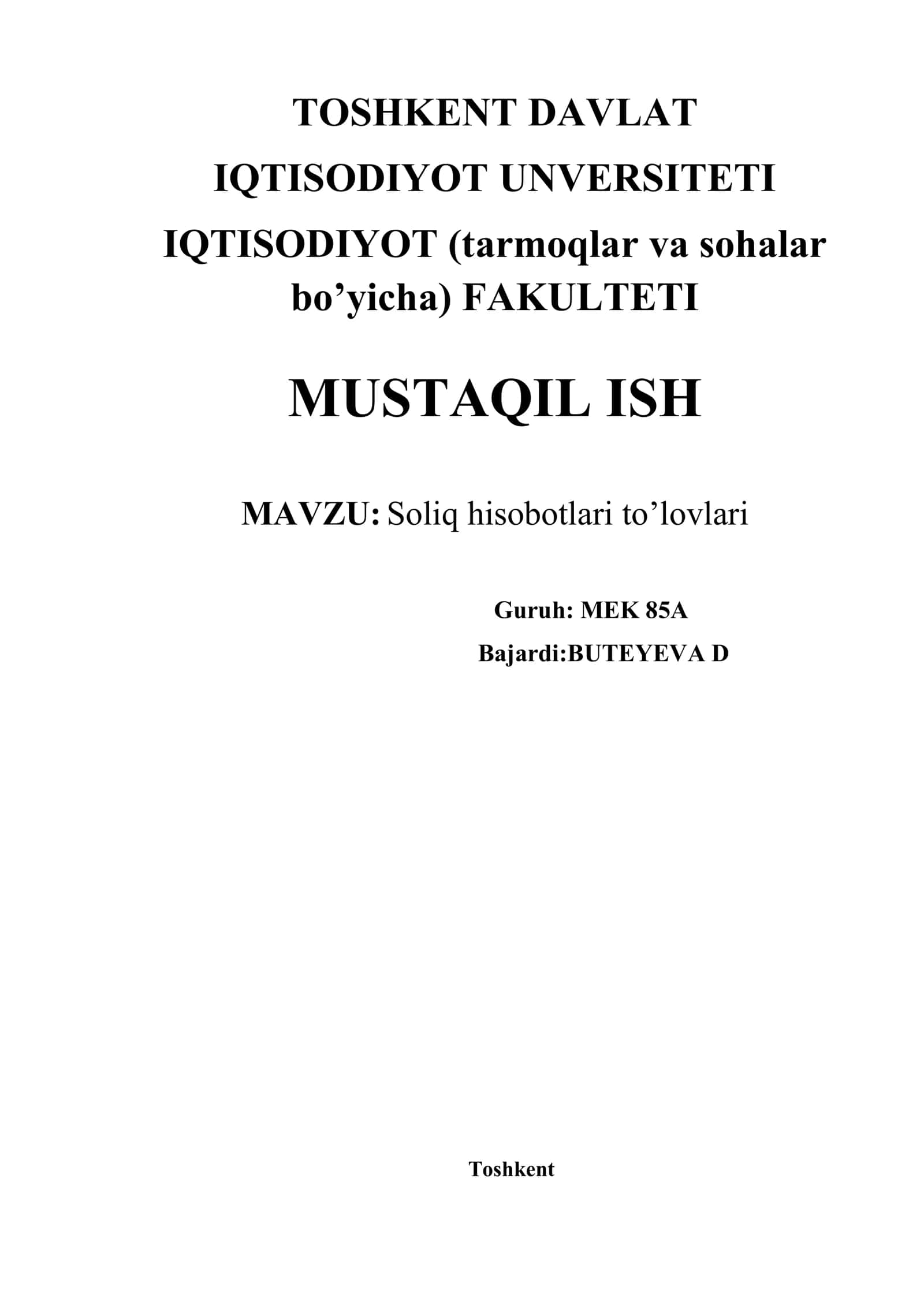 Soliq hisobotlari to’lovlari
