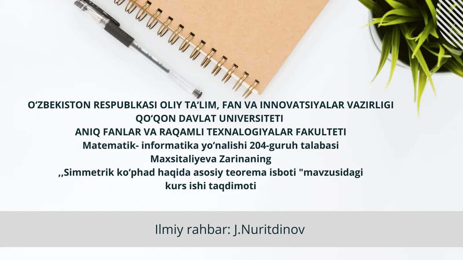 simmetrik ko‘phadlar haqida asosiy teorema isboti