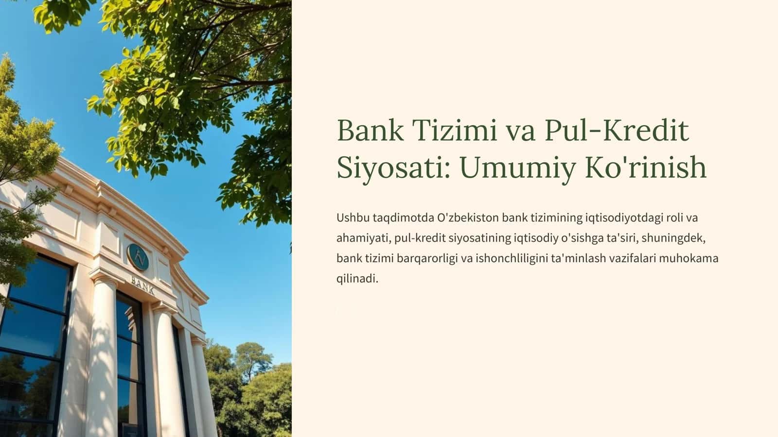 O'zbekiston Bank Tizimi va Pul-Kredit