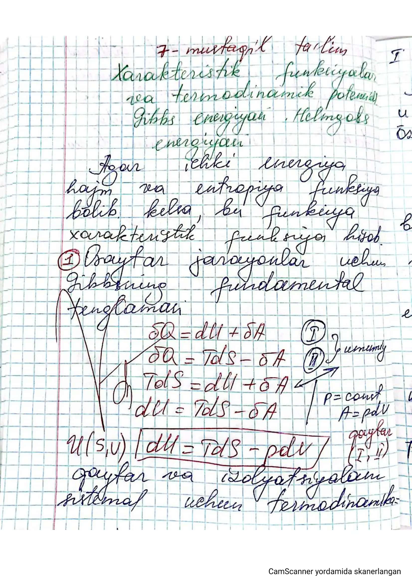 Termodinamikaning xarakteristik funksiyalari