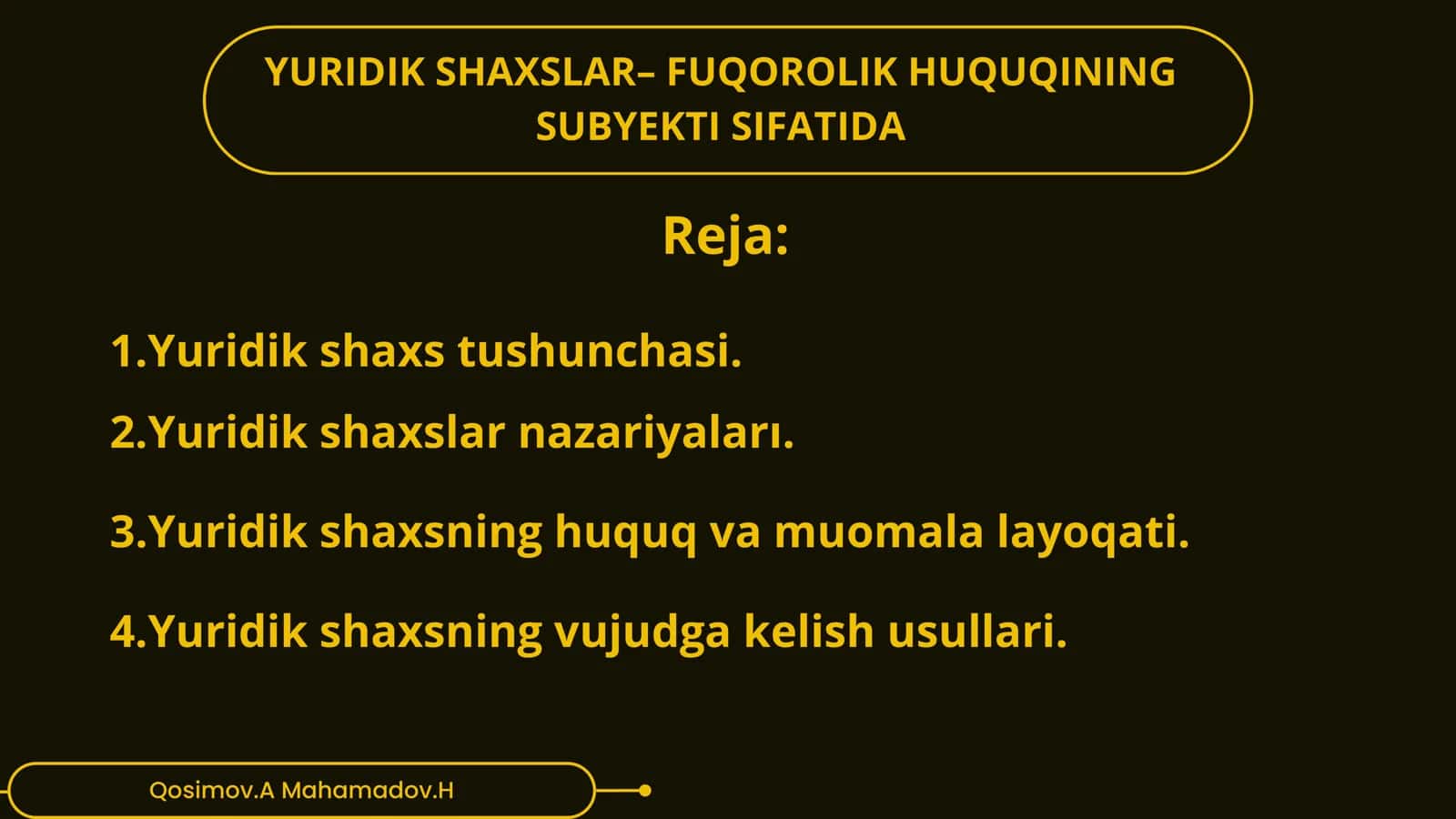 YURIDIK SHAXSLAR– FUQOROLIK HUQUQINING SUBYEKTI SIFATIDA