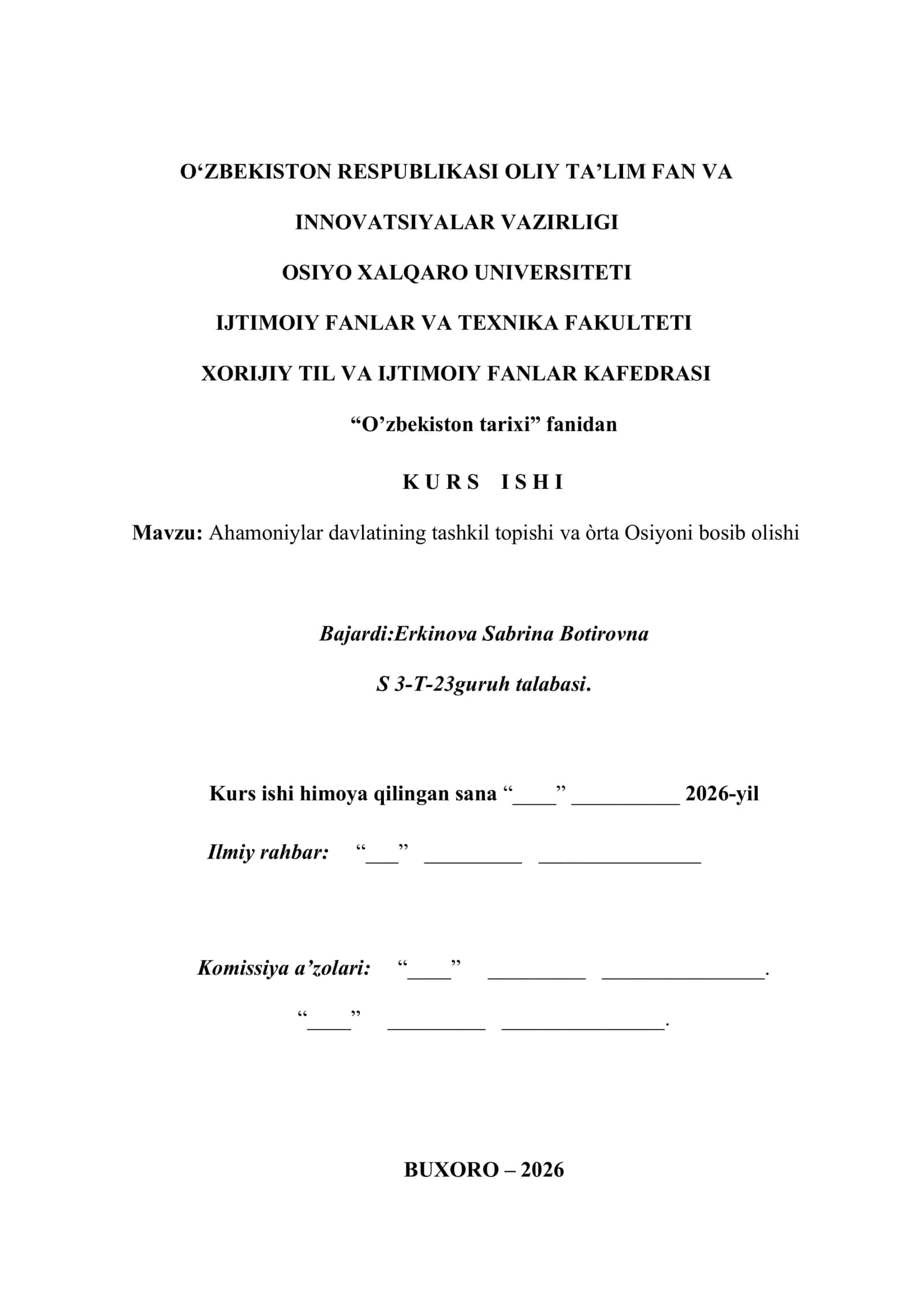 AHAMONIYLAR DAVLATINING VUJUDGA KELISHI VA SIYOSIY TARAQQIYOTI