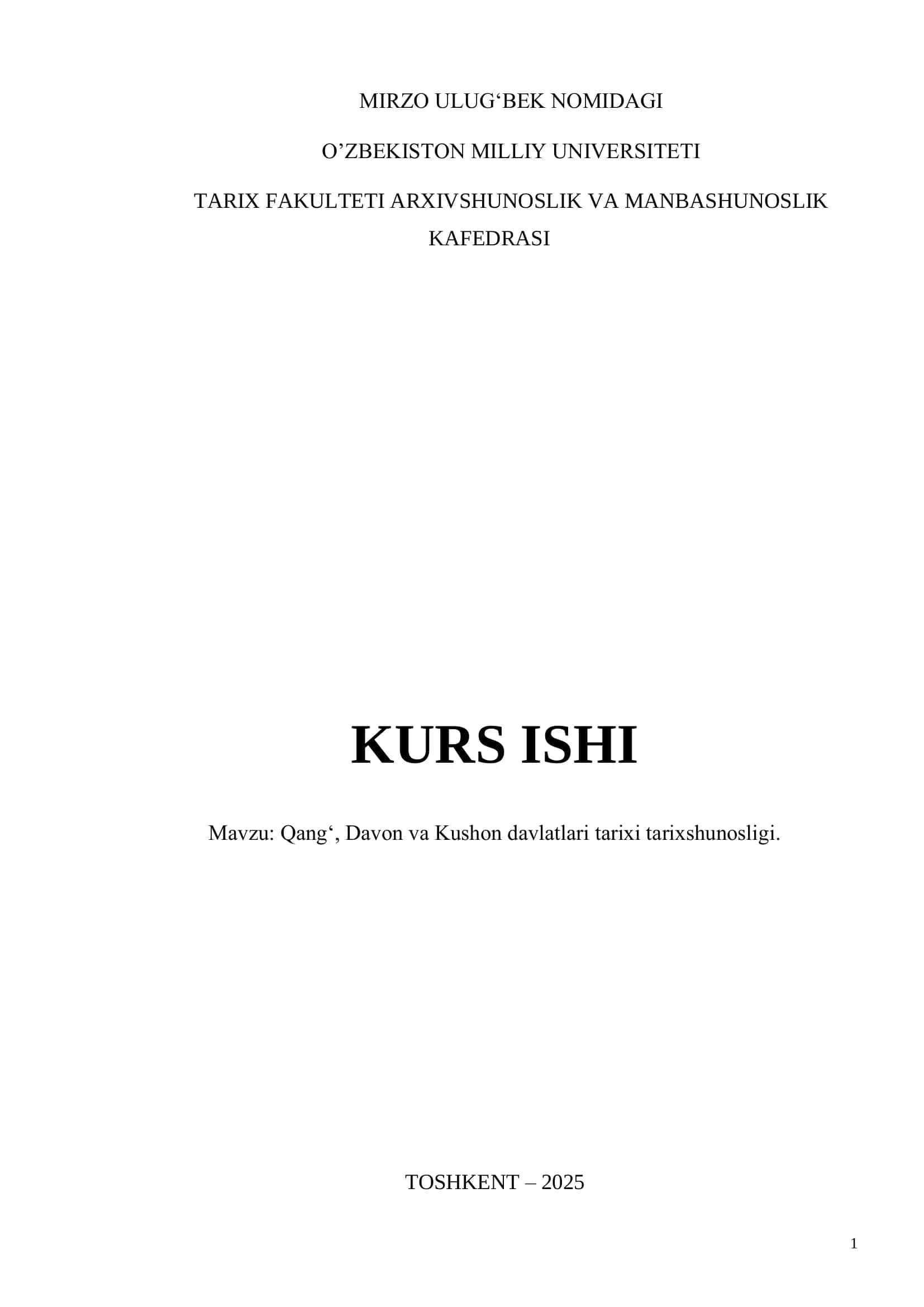 Qang‘, Davon va Kushon davlatlari tarixi tarixshunosligi.